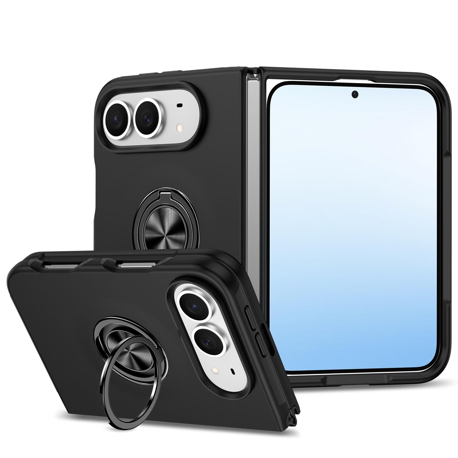 Compatible with iPhone Duo PC + TPU Magnetic Phone Case with Invisible Ring Holder - Black