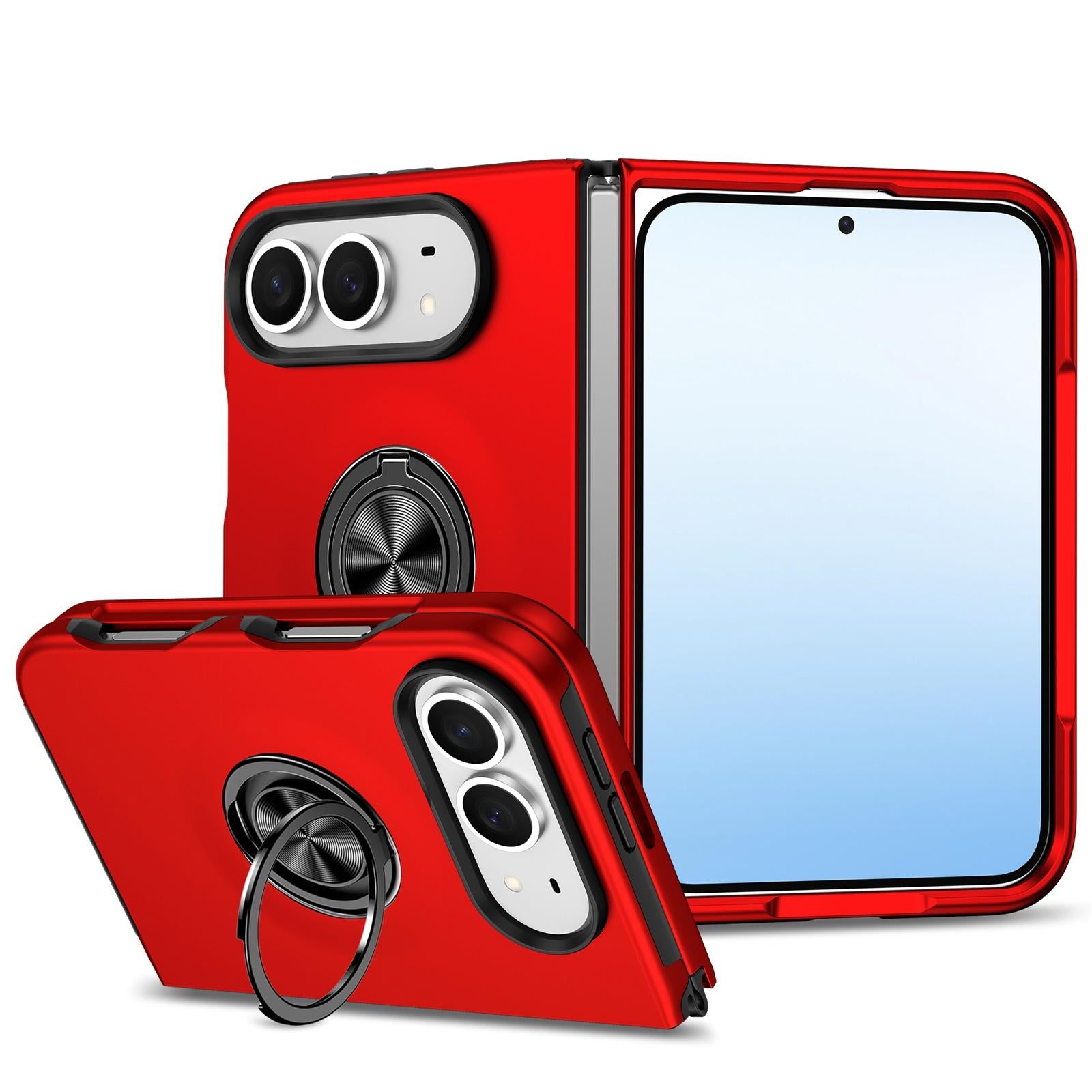 Compatible with iPhone Duo PC + TPU Magnetic Phone Case with Invisible Ring Holder - Red