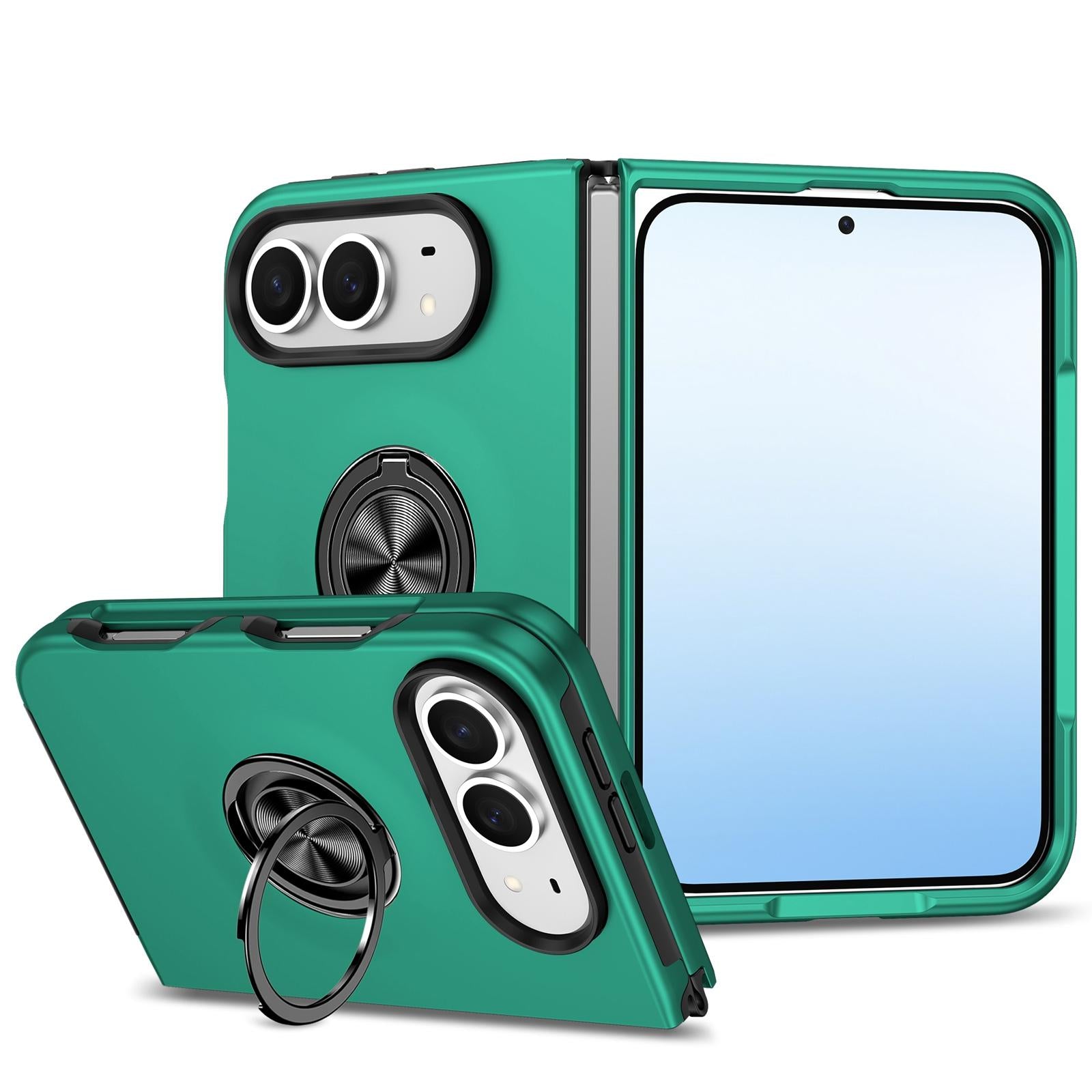 Compatible with iPhone Duo PC + TPU Magnetic Phone Case with Invisible Ring Holder - Dark Green