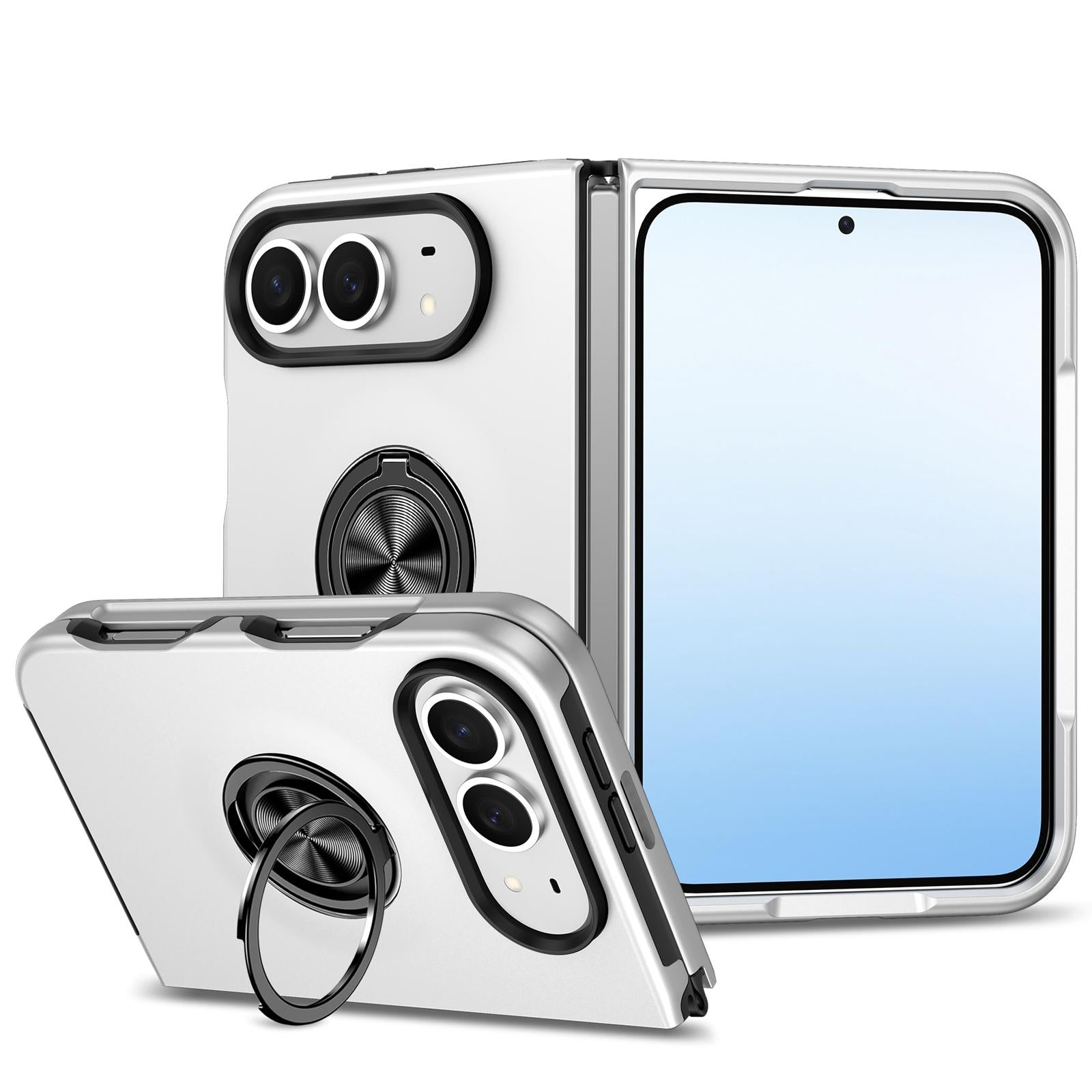 Compatible with iPhone Duo PC + TPU Magnetic Phone Case with Invisible Ring Holder - Silver