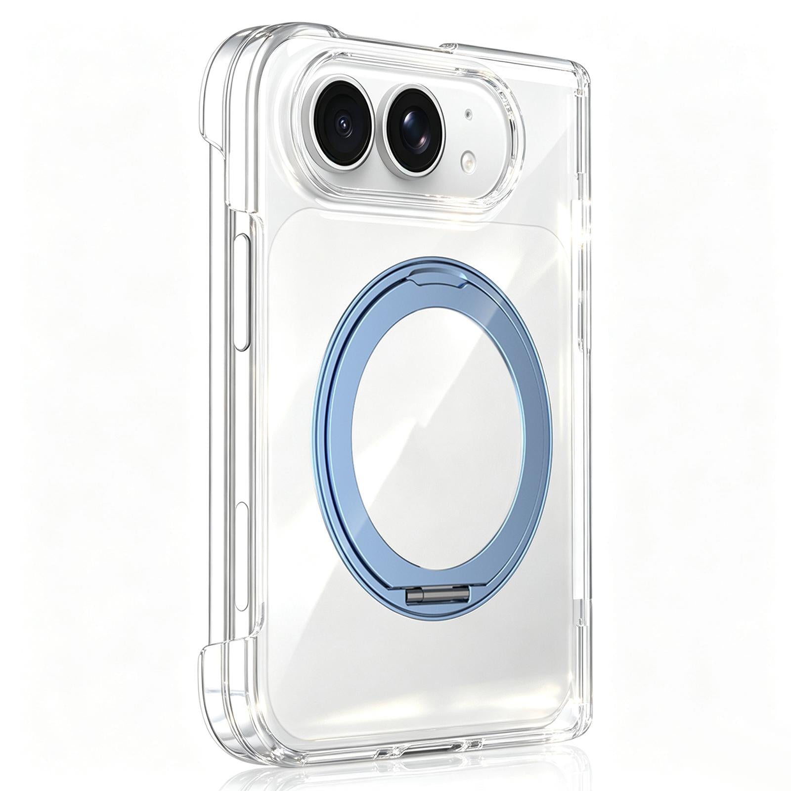 Compatible with iPhone Duo Crystal Clear Magnetic Phone Case with 360 Rotation Holder - Blue