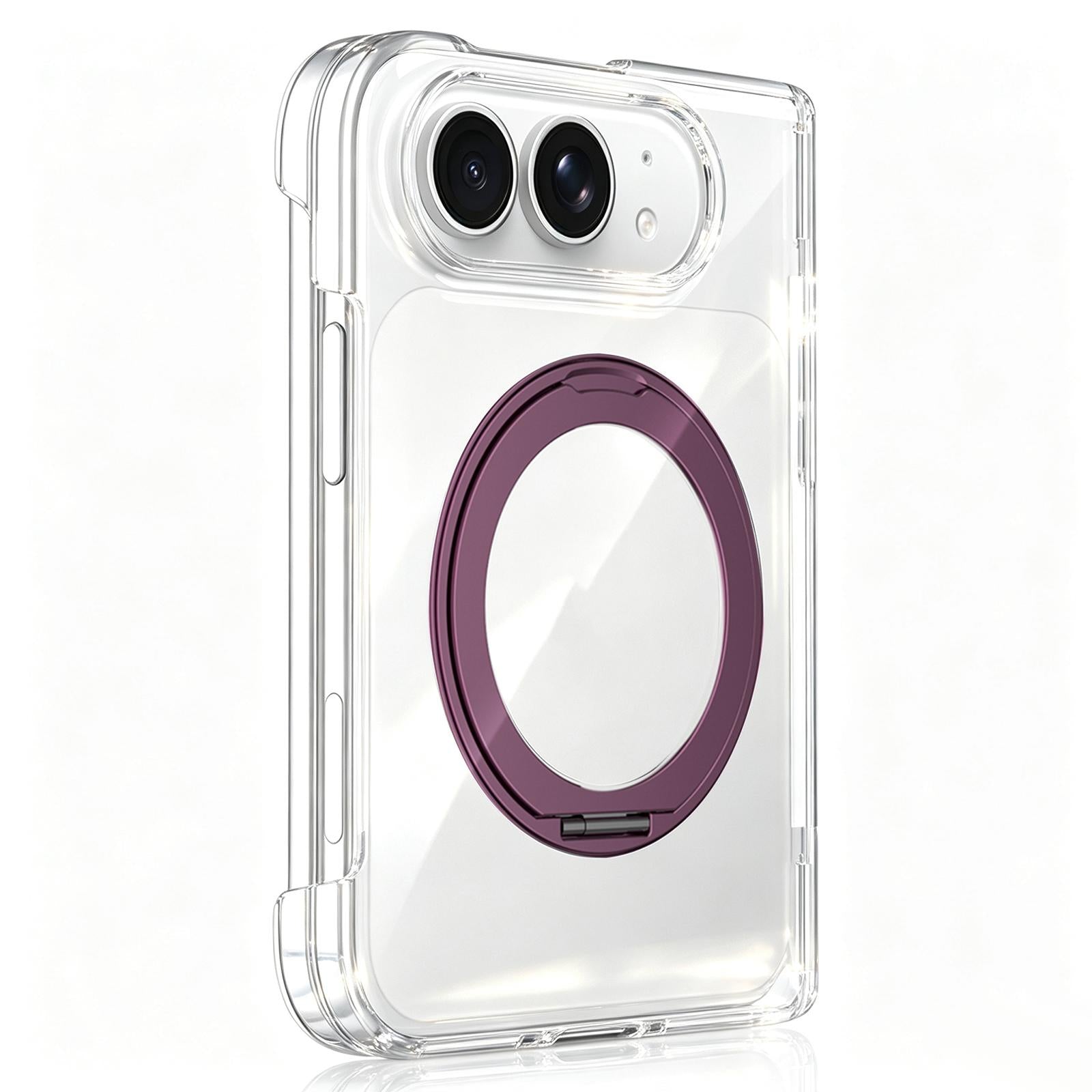 Compatible with iPhone Duo Crystal Clear Magnetic Phone Case with 360 Rotation Holder - Cherry Red
