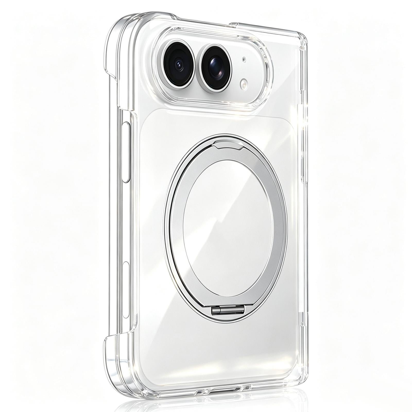 Compatible with iPhone Duo Crystal Clear Magnetic Phone Case with 360 Rotation Holder - Silver