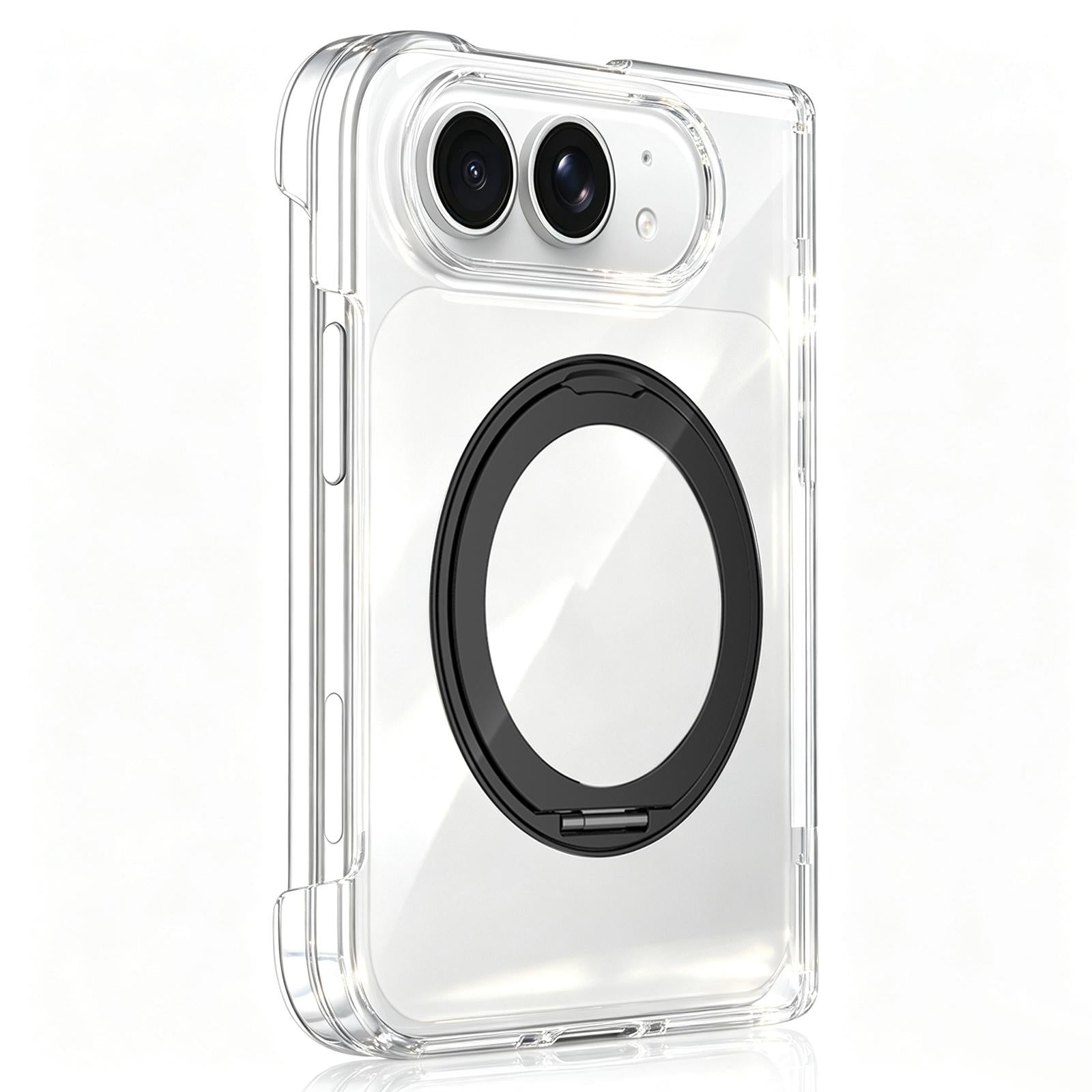 Compatible with iPhone Duo Crystal Clear Magnetic Phone Case with 360 Rotation Holder - Black