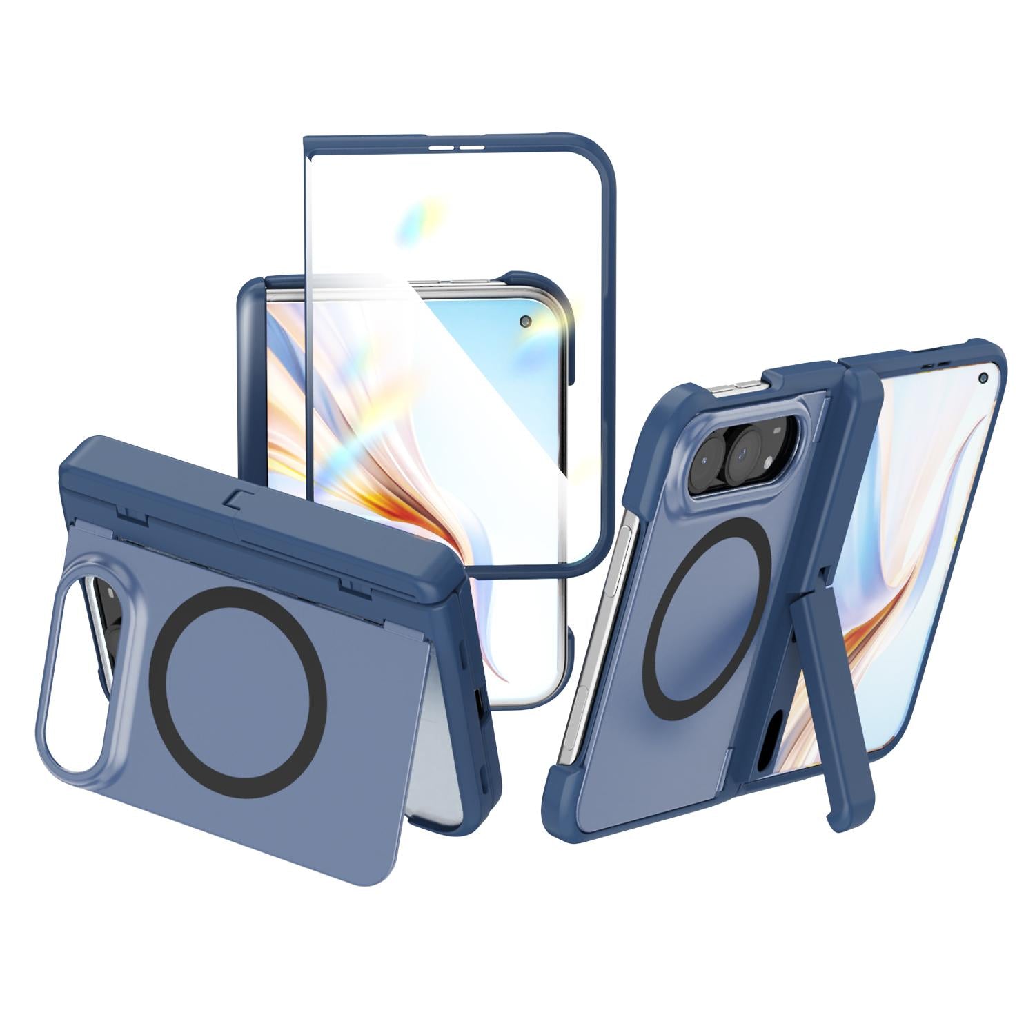 Compatible with iPhone Duo Integrated Skin-Friendly Magnetic Phone Case with Holder - Blue