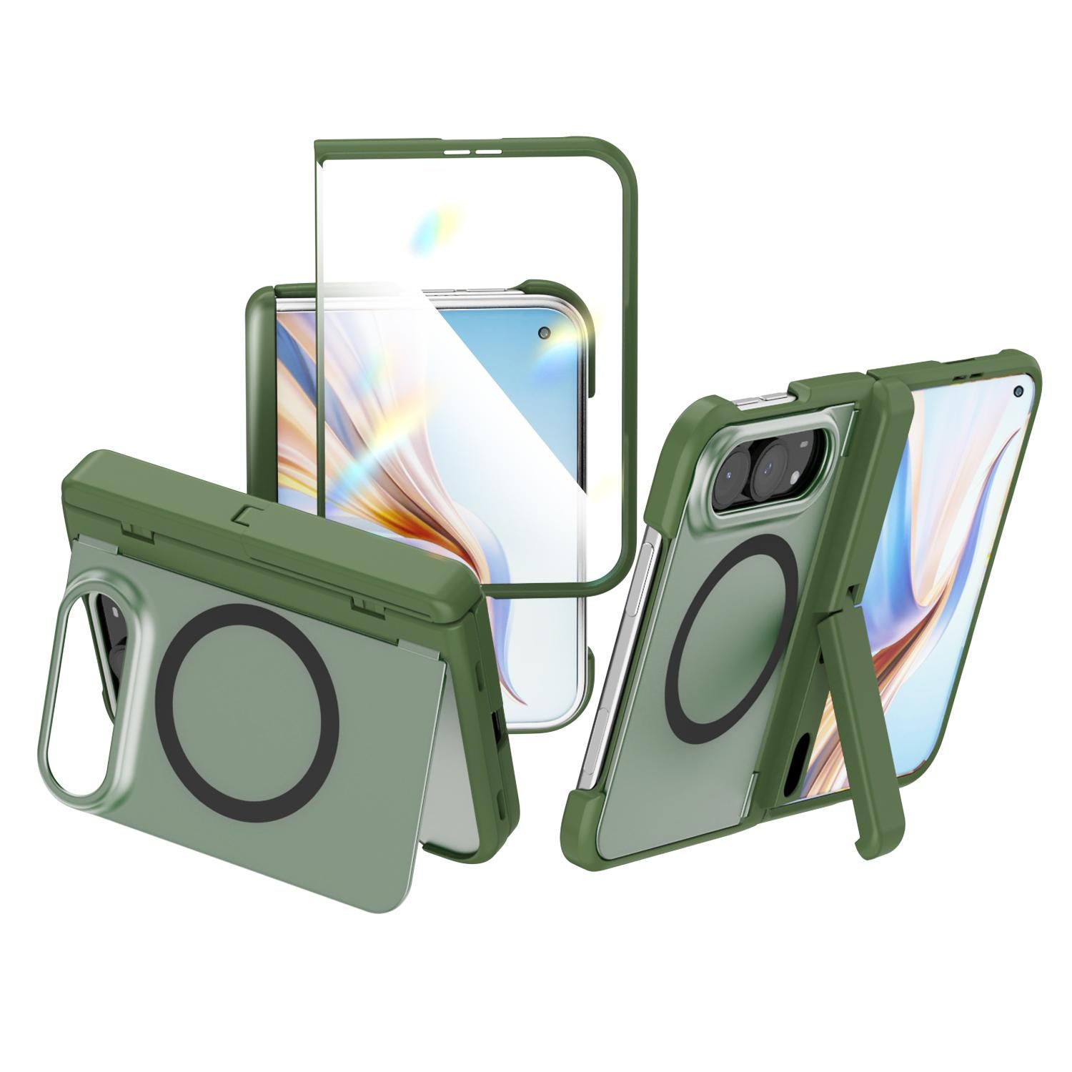 Compatible with iPhone Duo Integrated Skin-Friendly Magnetic Phone Case with Holder - Green