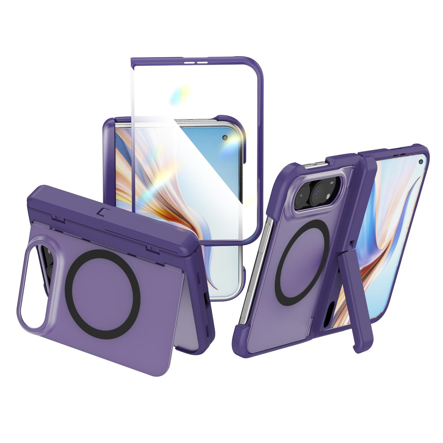 Compatible with iPhone Duo Integrated Skin-Friendly Magnetic Phone Case with Holder - Purple