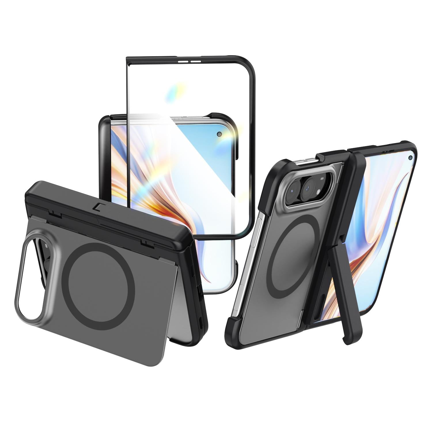 Compatible with iPhone Duo Integrated Skin-Friendly Magnetic Phone Case with Holder - Black