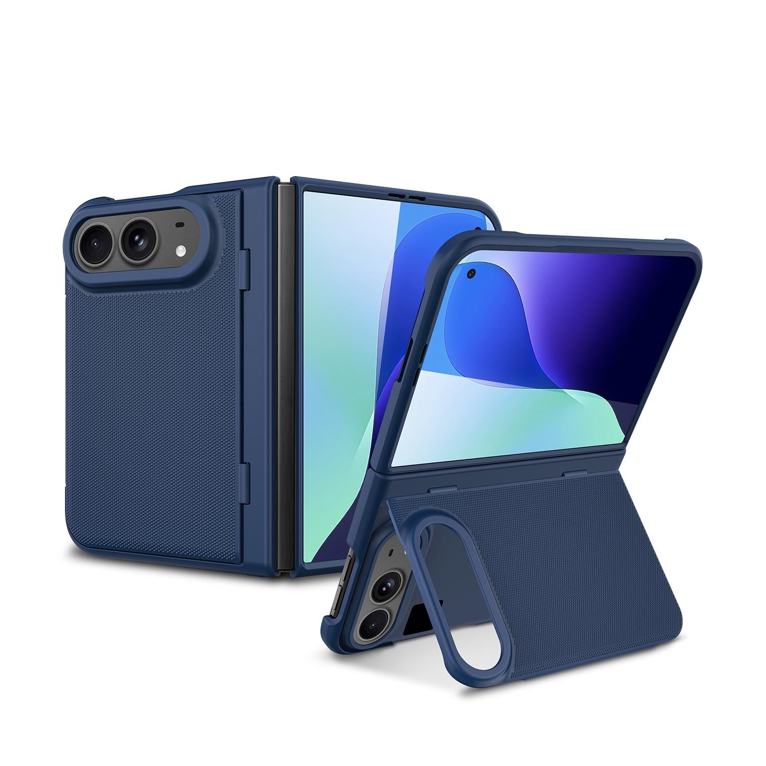 Compatible with iPhone Duo Integrated Flip Cover Holder Spray-Coated Finish Phone Case - Blue