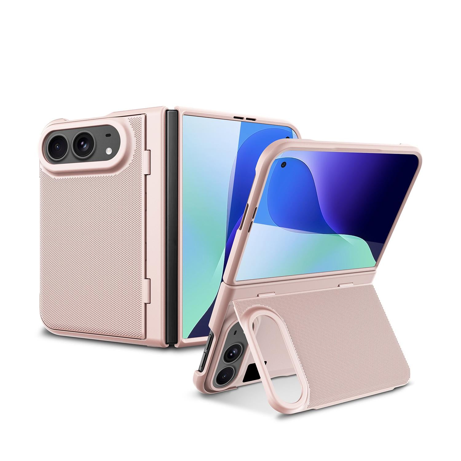 Compatible with iPhone Duo Integrated Flip Cover Holder Spray-Coated Finish Phone Case - Gold