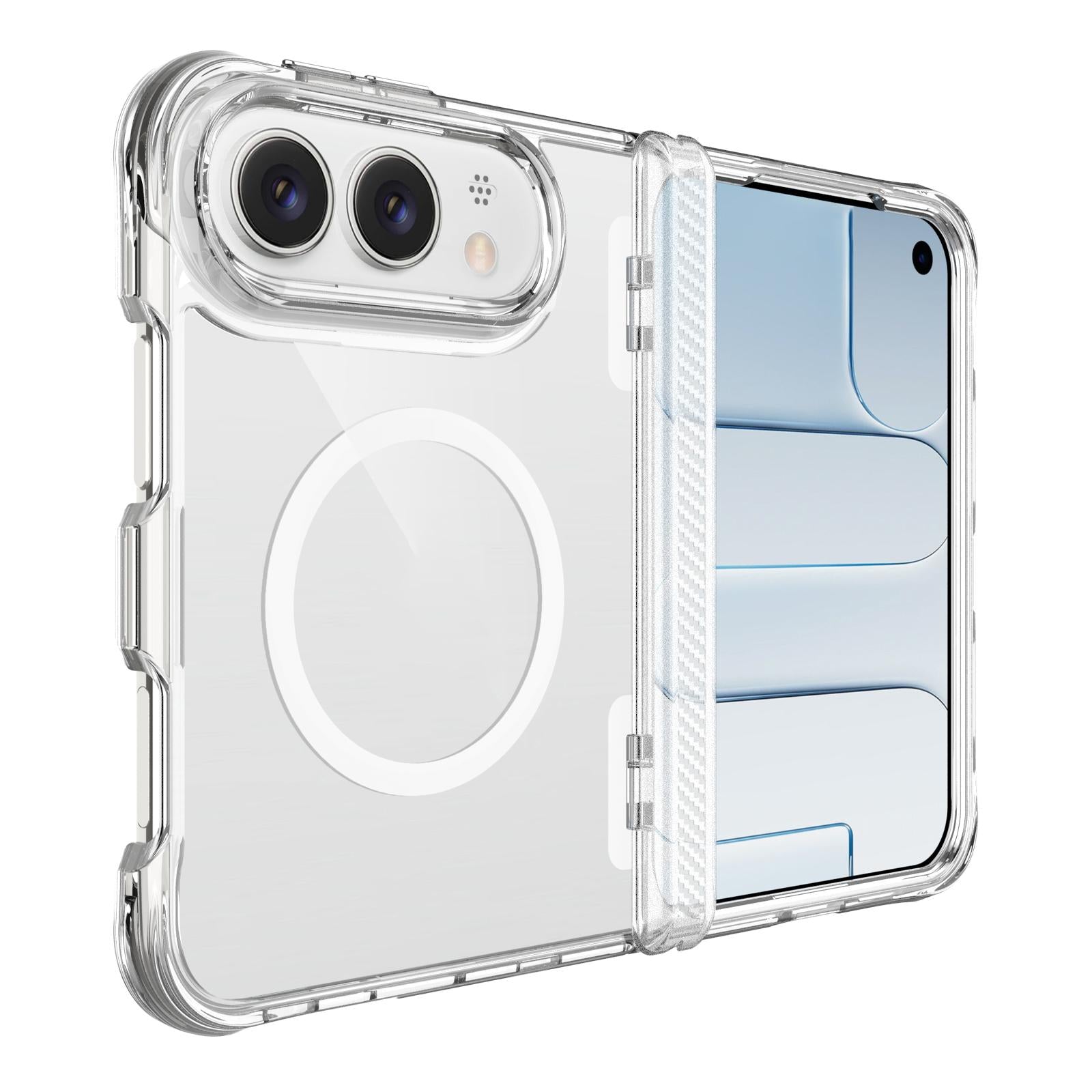 Compatible with iPhone Duo TPU + PC Hybrid 2.5mm Thick Hinge Shockproof Magnetic Phone Case - Transparent