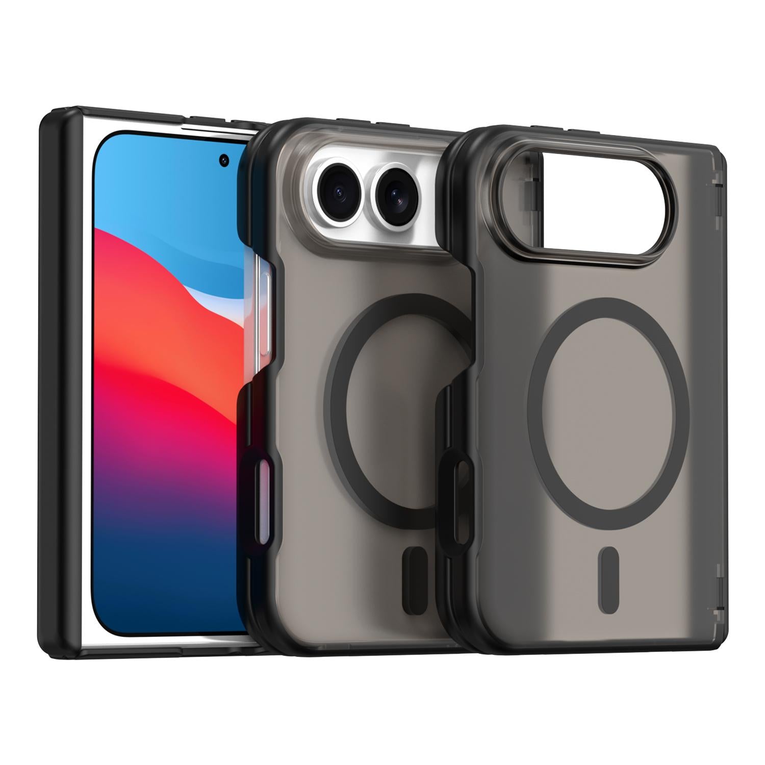 Compatible with iPhone Duo Fan Dun Series TPU Hybrid PC Magnetic Frosted Central Axis Phone Case - Black