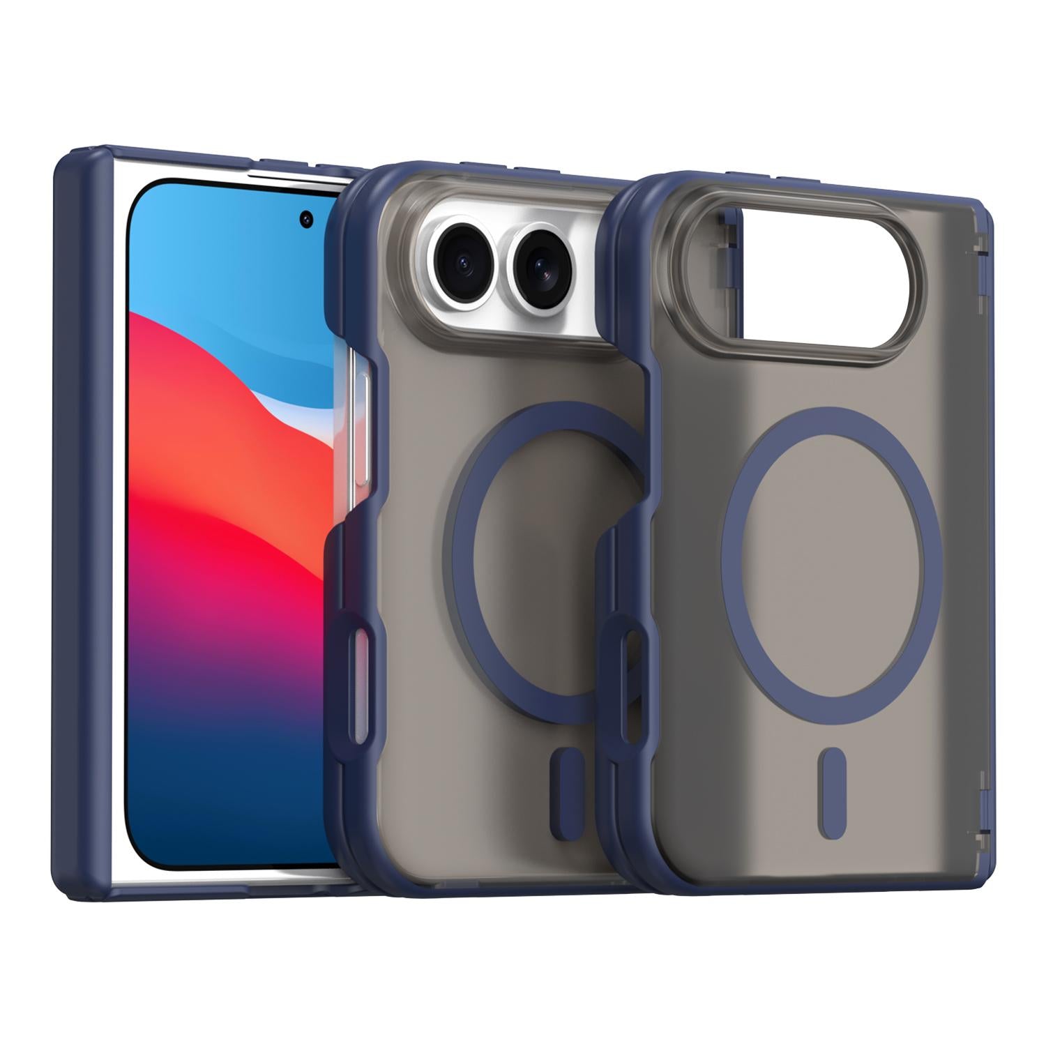 Compatible with iPhone Duo Fan Dun Series TPU Hybrid PC Magnetic Frosted Central Axis Phone Case - Blue