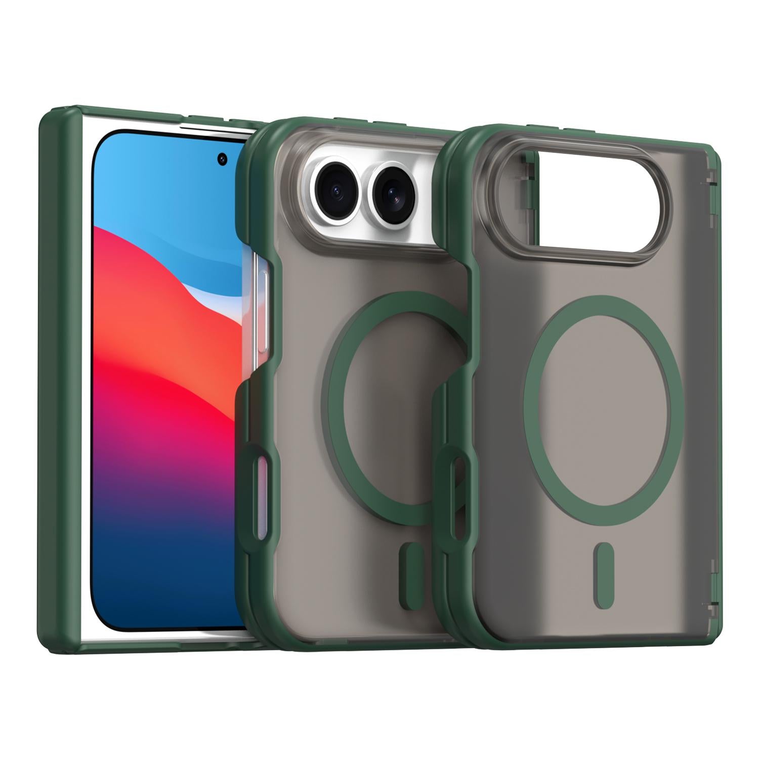 Compatible with iPhone Duo Fan Dun Series TPU Hybrid PC Magnetic Frosted Central Axis Phone Case - Green