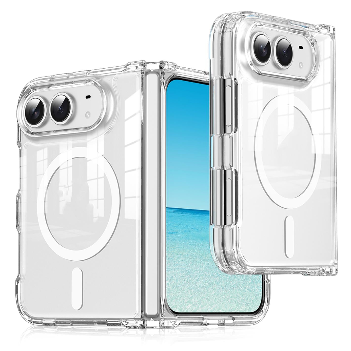 Compatible with iPhone Duo Crystal-Clear Magnetic Folding Phone Case - Transparent