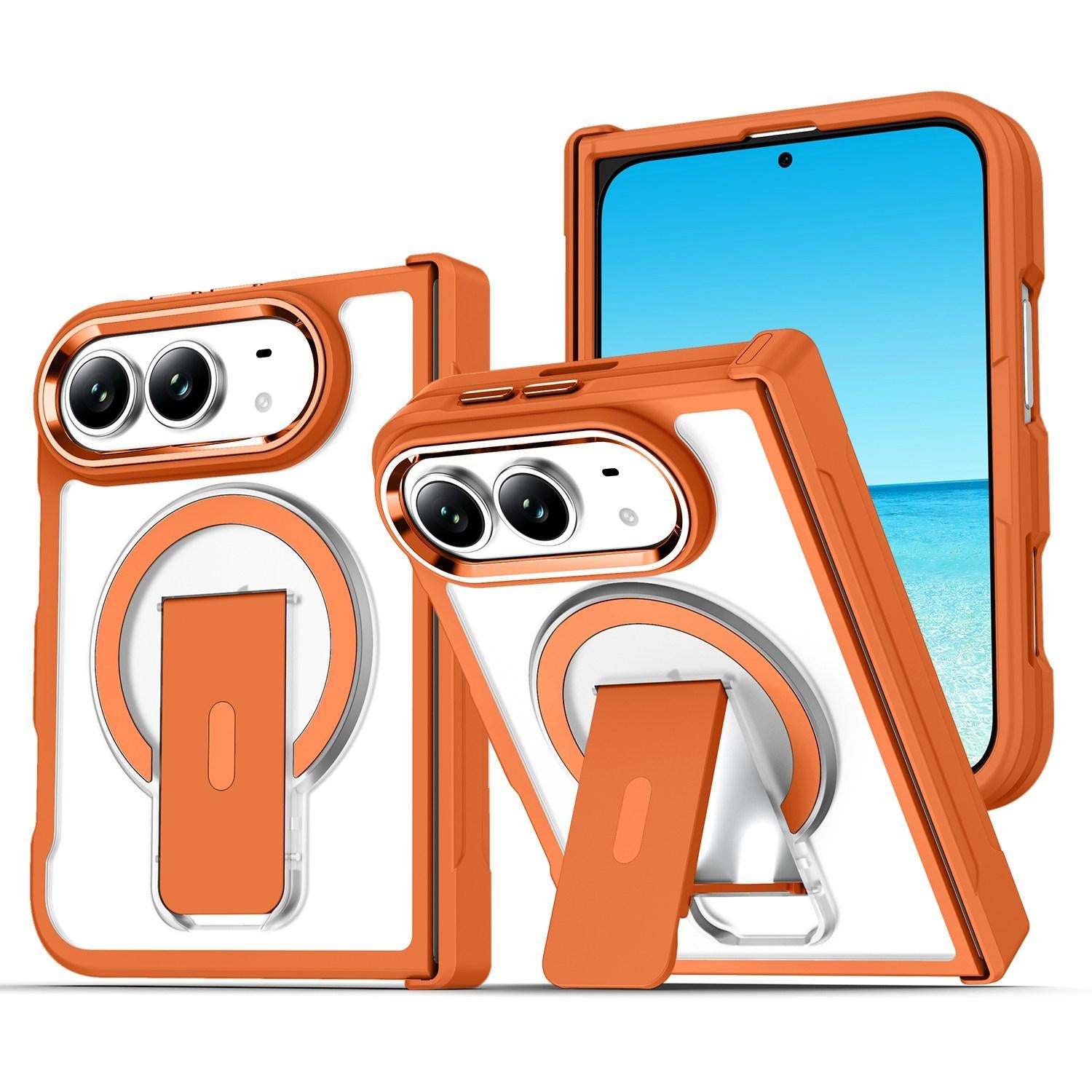 Compatible with iPhone Duo Acrylic Hybrid TPU MagSafe Holder Phone Case - Orange