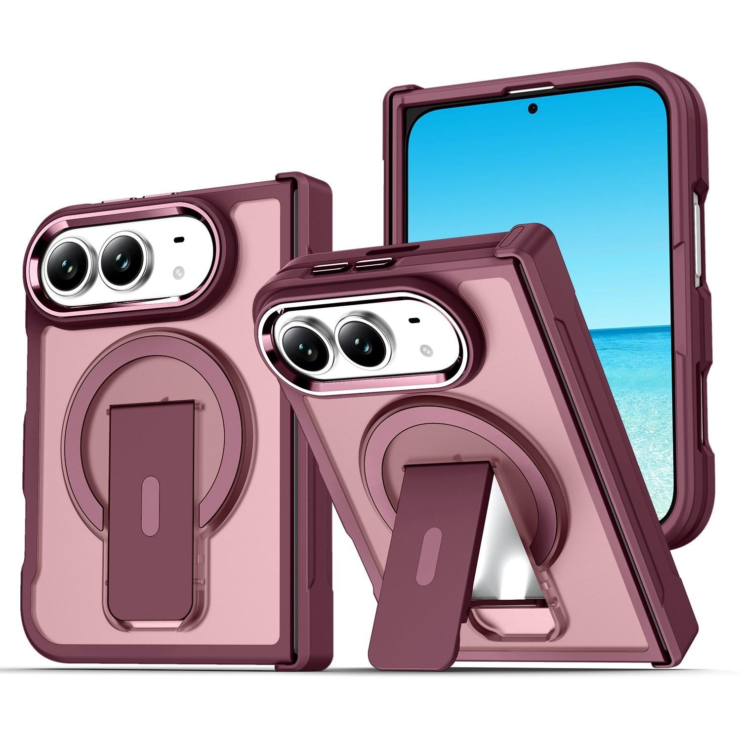 Compatible with iPhone Duo Acrylic Hybrid TPU MagSafe Holder Phone Case - Cherry Red