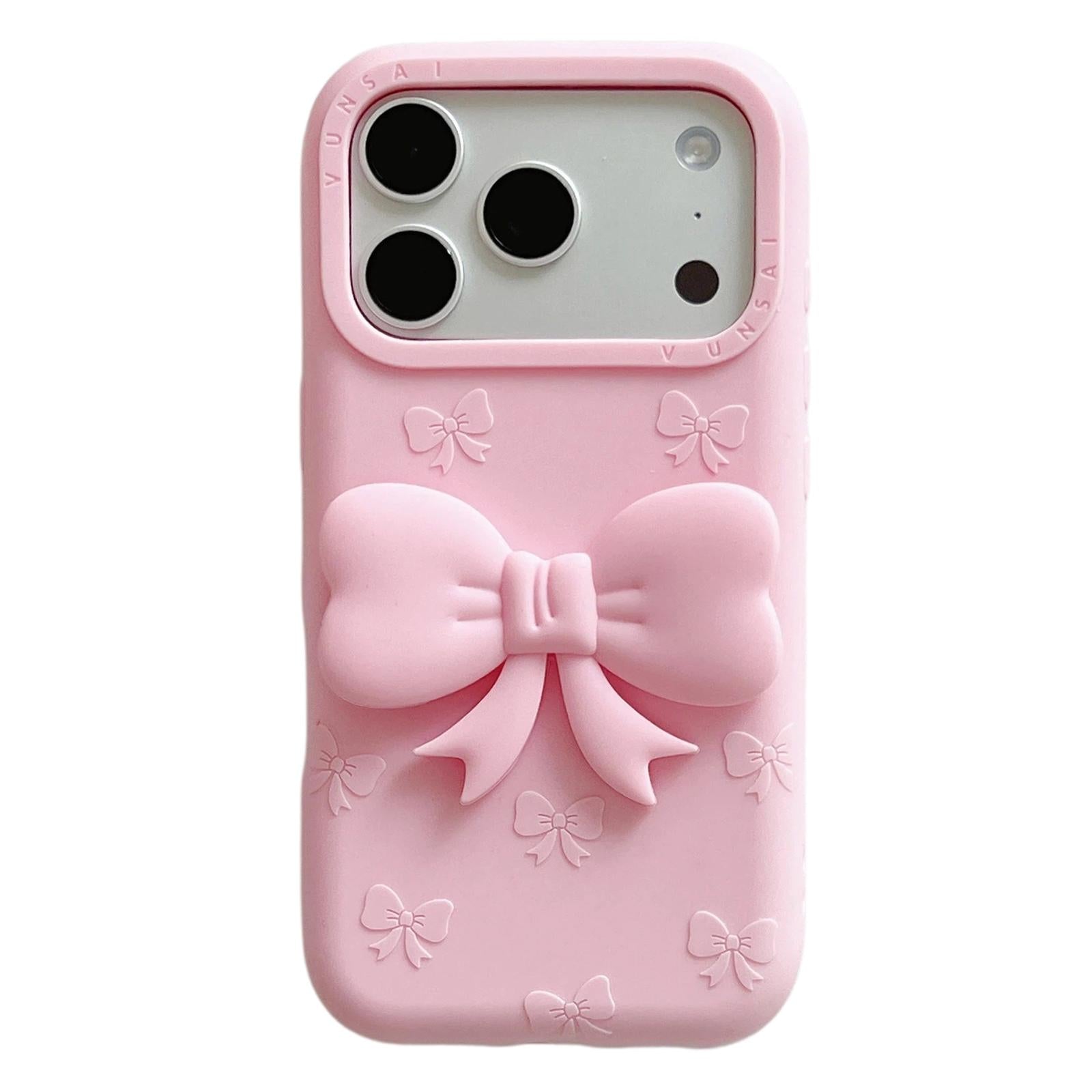 Compatible with iPhone 18 Pro Cute 3D Bow Silicone Phone Case - Pink