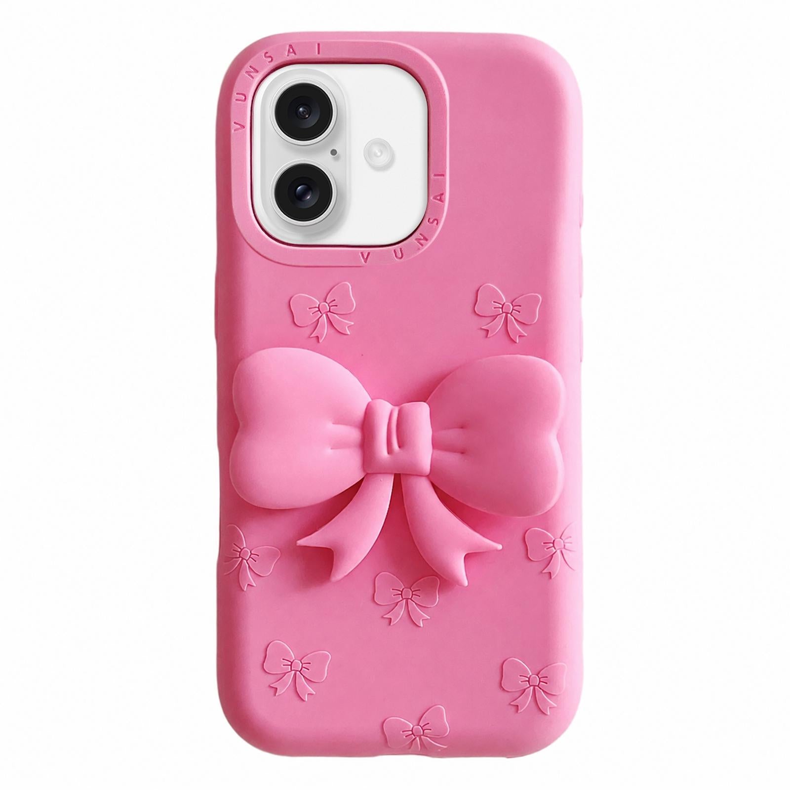 Compatible with iPhone 18 Cute 3D Bow Silicone Phone Case - Rose Red