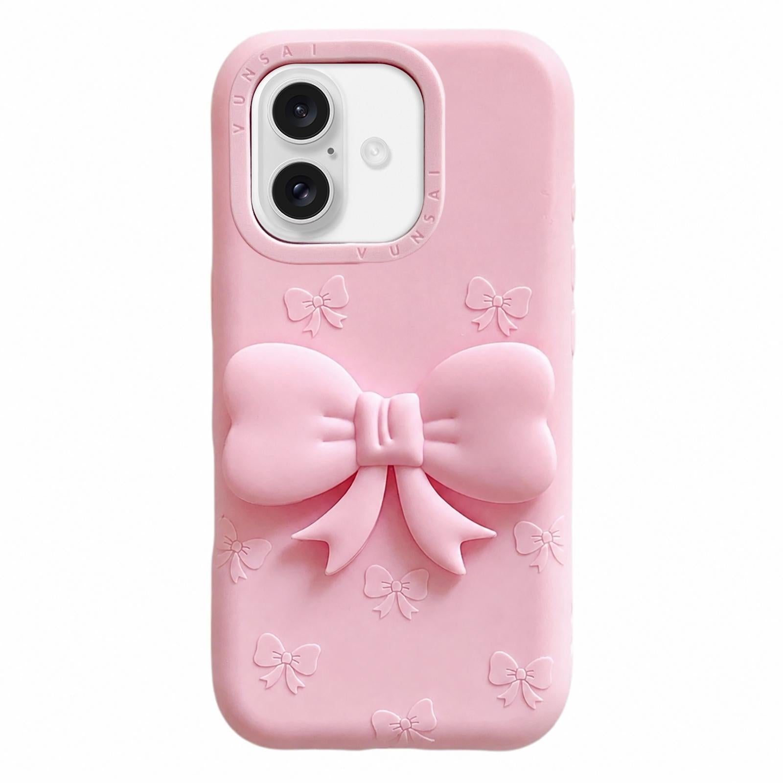 Compatible with iPhone 18 Cute 3D Bow Silicone Phone Case - Pink