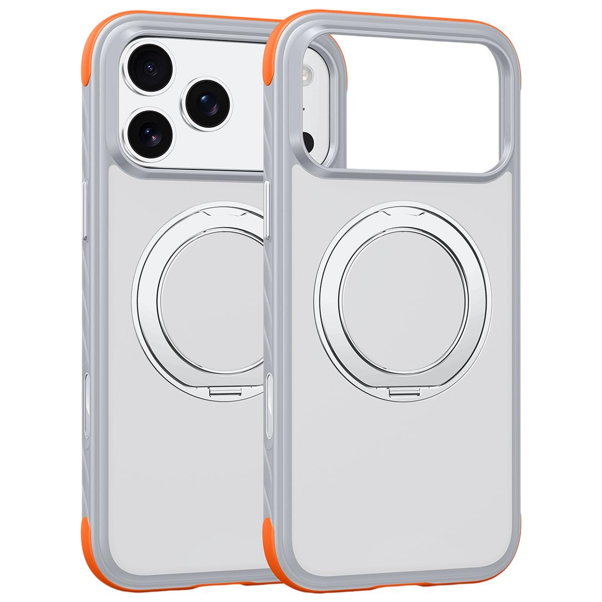 Compatible with iPhone 18 Pro Magnetic Shockproof Protective Phone Case with 360 Degree Rotating Holder - White