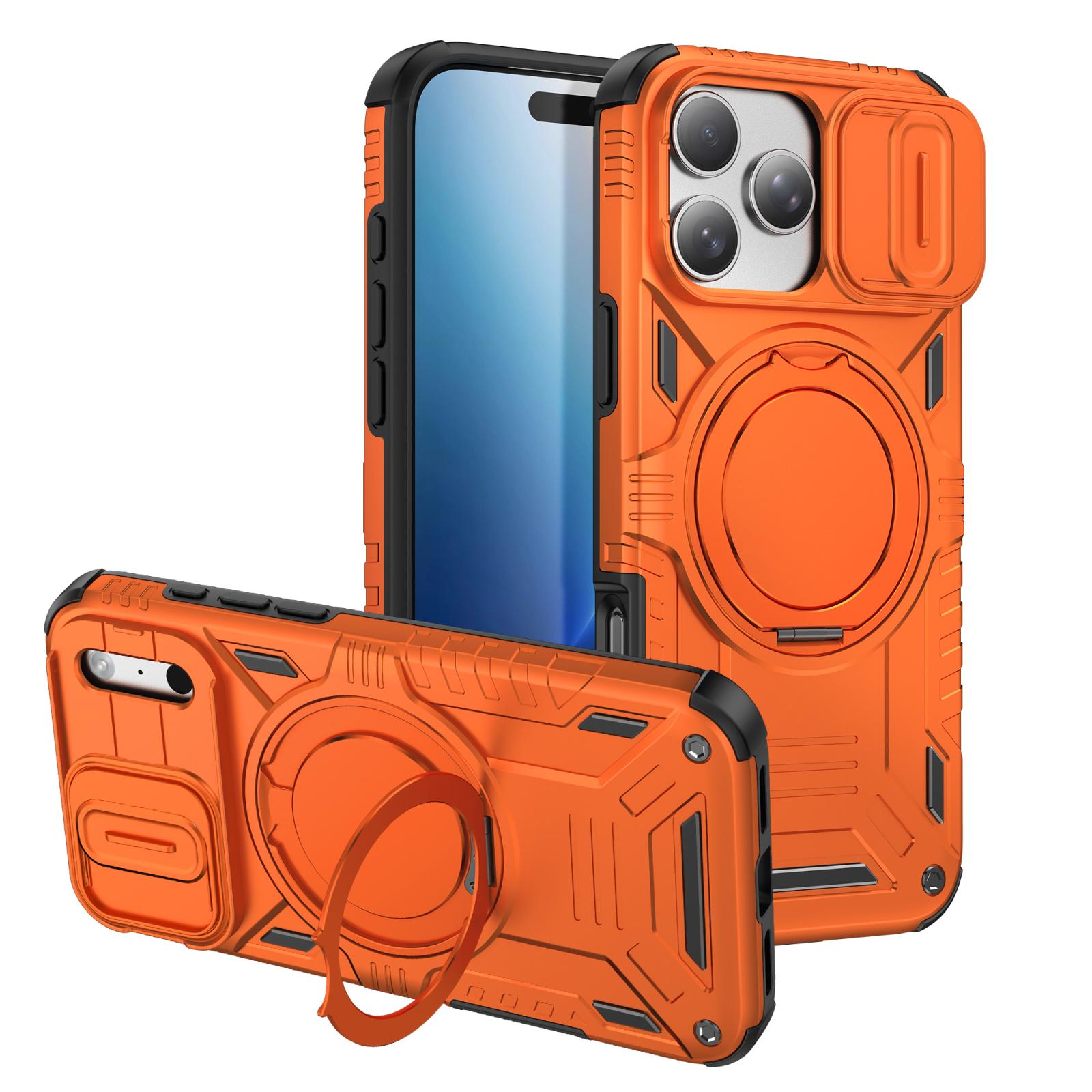 Compatible with iPhone 18 Pro Sliding Camshield Magnetic Rotation Holder Phone Case - Orange
