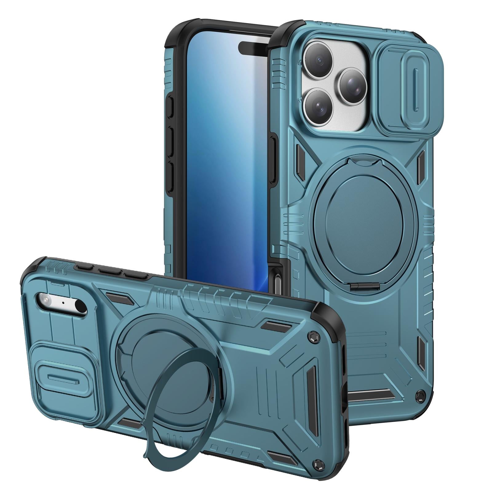Compatible with iPhone 18 Pro Sliding Camshield Magnetic Rotation Holder Phone Case - Light Blue