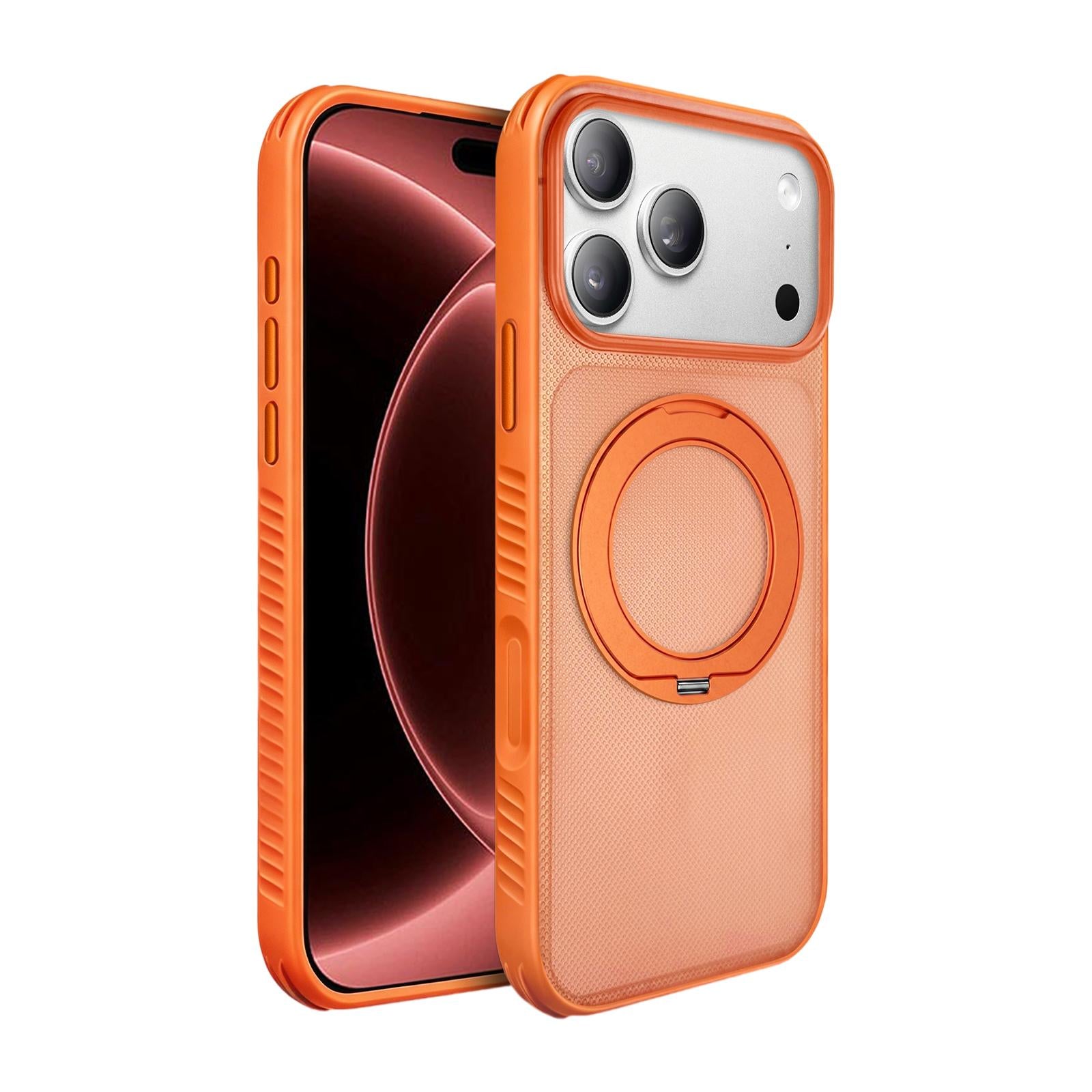Compatible with iPhone 18 Pro Dots Skin Feel Magnetic Phone Case with 360 Rotating Holder - Orange