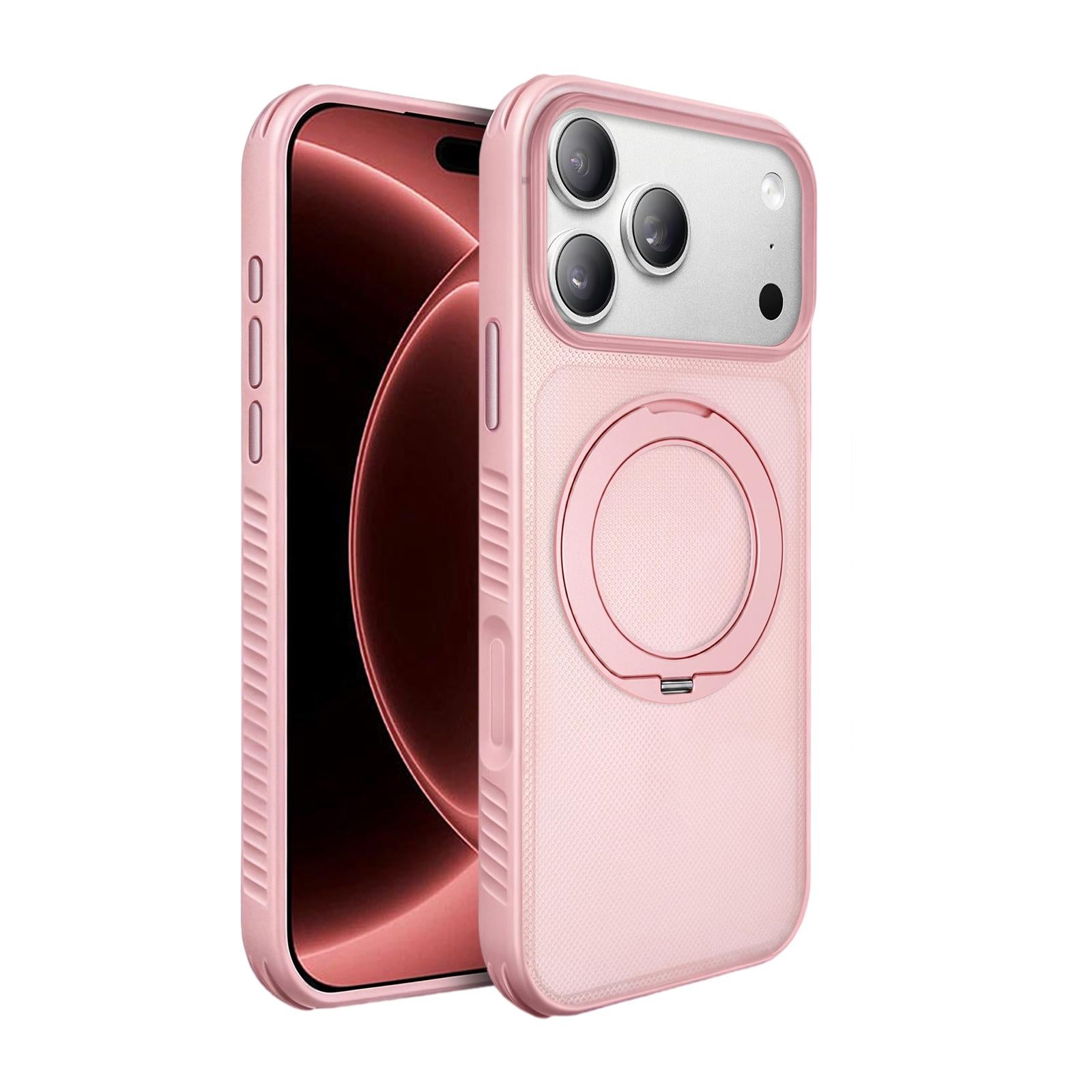 Compatible with iPhone 18 Pro Dots Skin Feel Magnetic Phone Case with 360 Rotating Holder - Pink