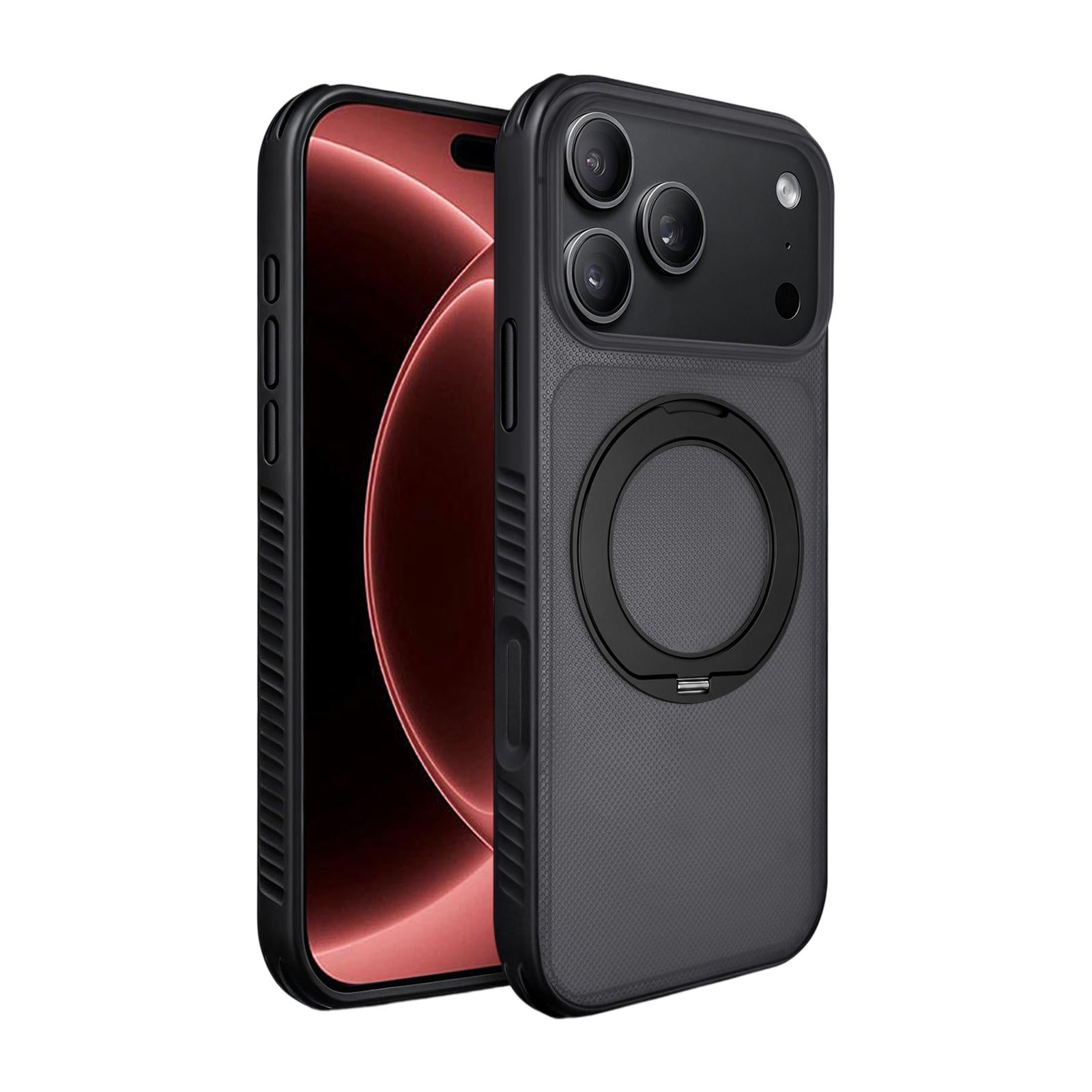 Compatible with iPhone 18 Pro Dots Skin Feel Magnetic Phone Case with 360 Rotating Holder - Black