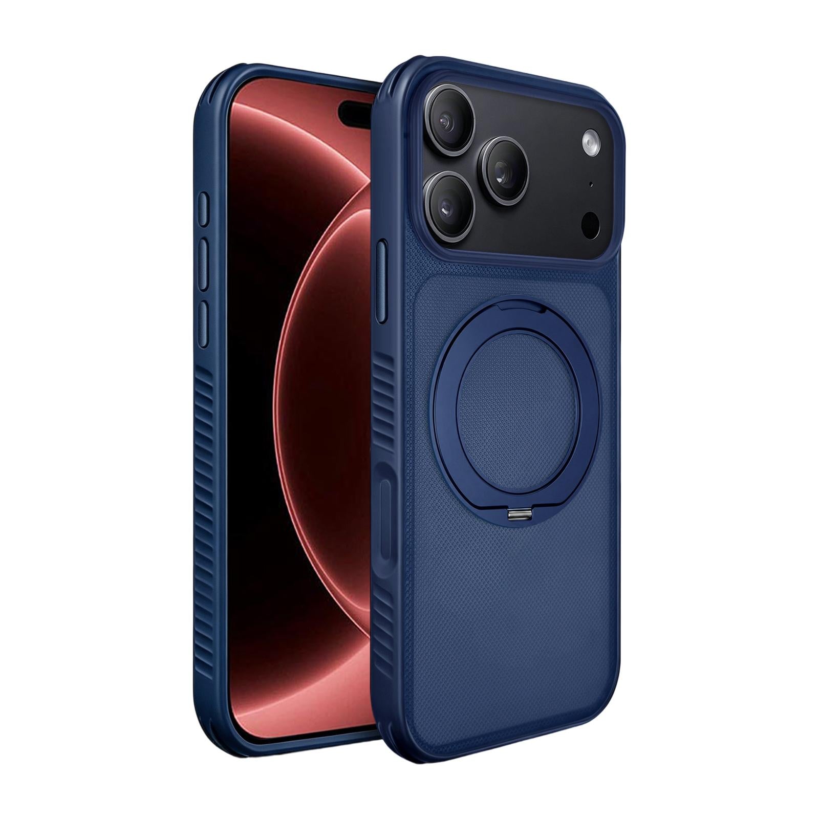 Compatible with iPhone 18 Pro Dots Skin Feel Magnetic Phone Case with 360 Rotating Holder - Blue