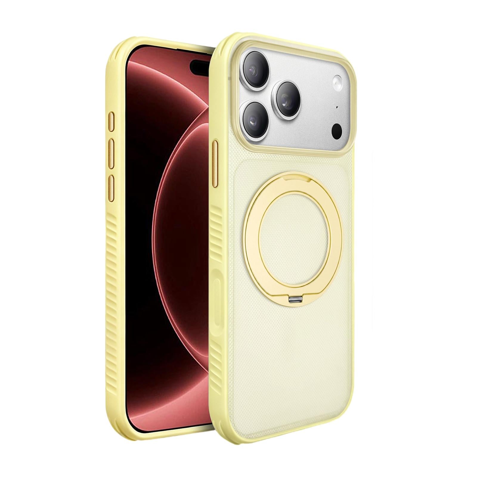Compatible with iPhone 18 Pro Dots Skin Feel Magnetic Phone Case with 360 Rotating Holder - Light Yellow
