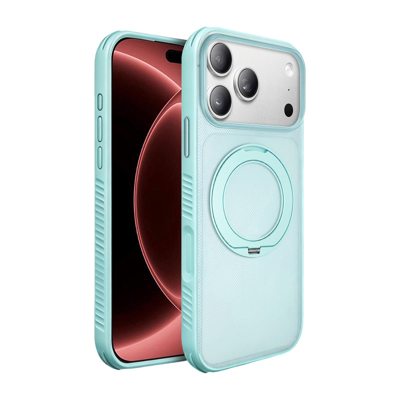 Compatible with iPhone 18 Pro Dots Skin Feel Magnetic Phone Case with 360 Rotating Holder - Light Blue