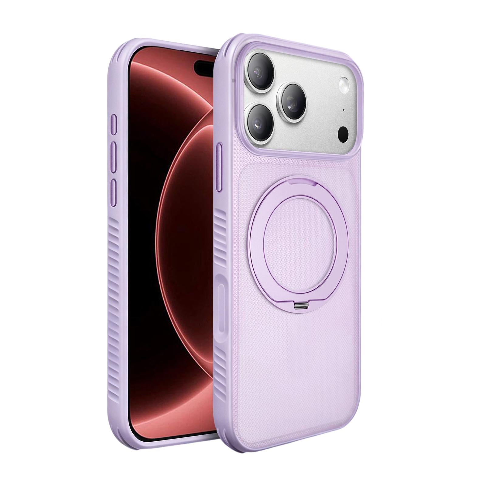 Compatible with iPhone 18 Pro Dots Skin Feel Magnetic Phone Case with 360 Rotating Holder - Light Purple