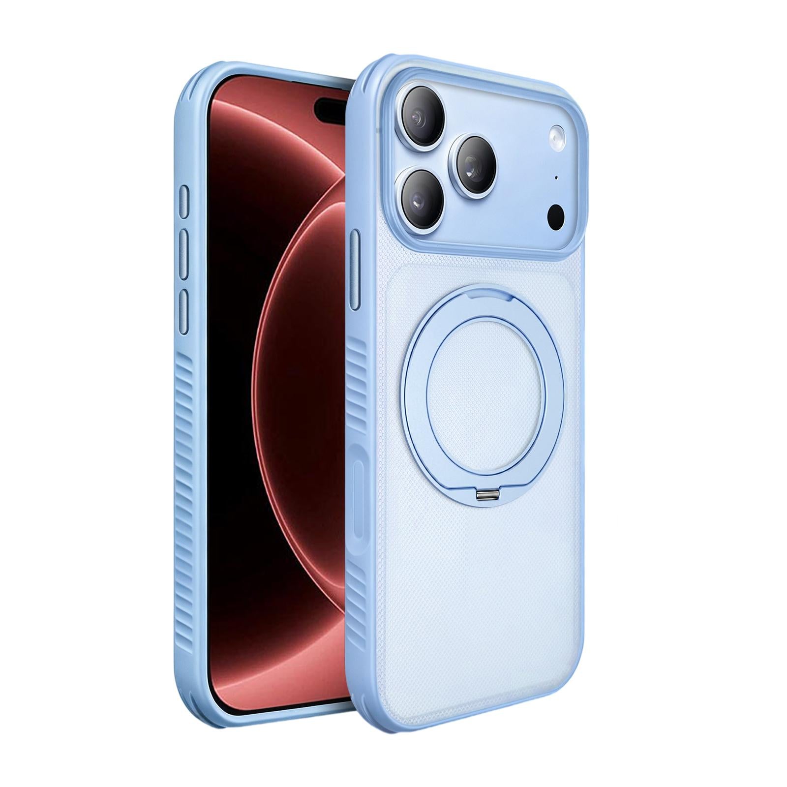 Compatible with iPhone 18 Pro Dots Skin Feel Magnetic Phone Case with 360 Rotating Holder - Sky Blue