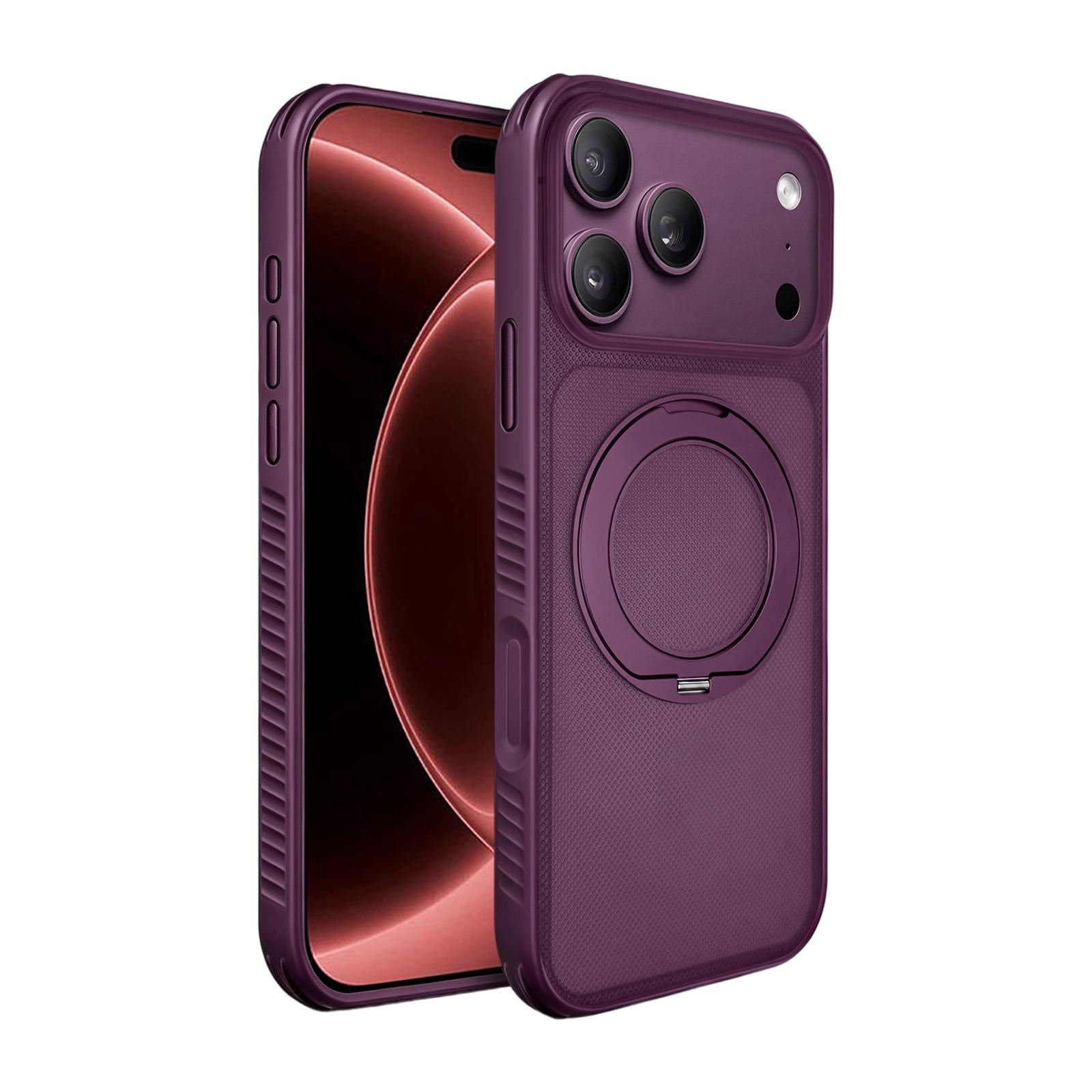 Compatible with iPhone 18 Pro Dots Skin Feel Magnetic Phone Case with 360 Rotating Holder - Cherry Red