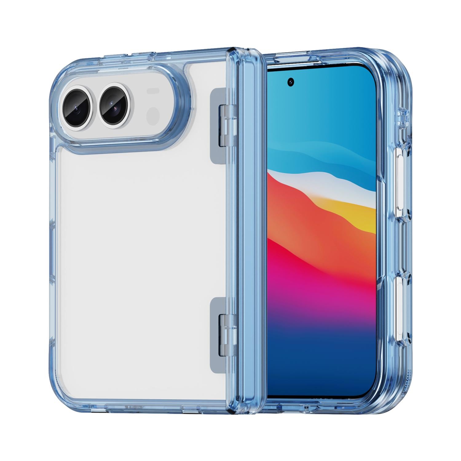 Compatible with iPhone Duo PC Hybrid TPU Airbag Folding Center Axis Phone Case - Transparent Blue