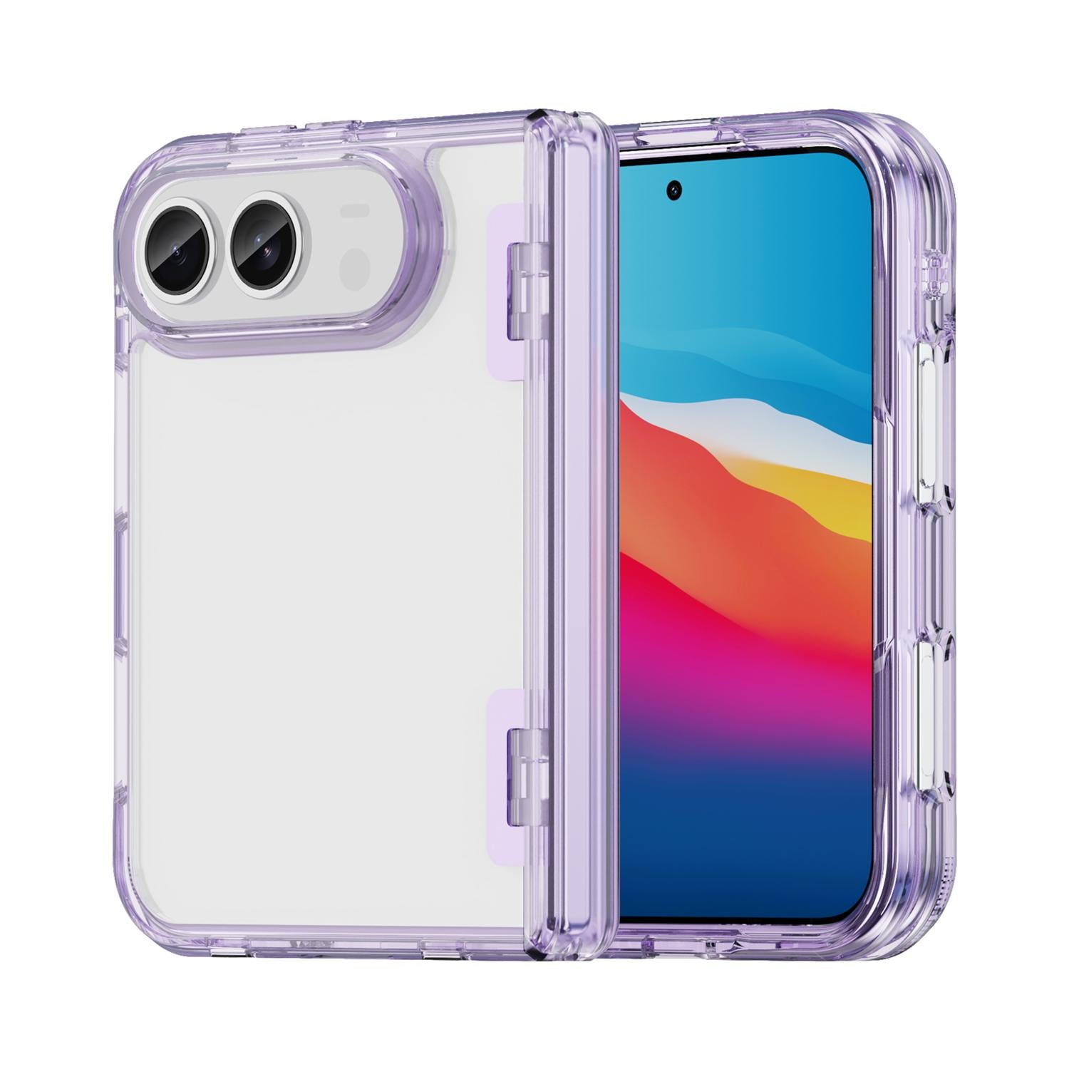 Compatible with iPhone Duo PC Hybrid TPU Airbag Folding Center Axis Phone Case - Transparent Purple