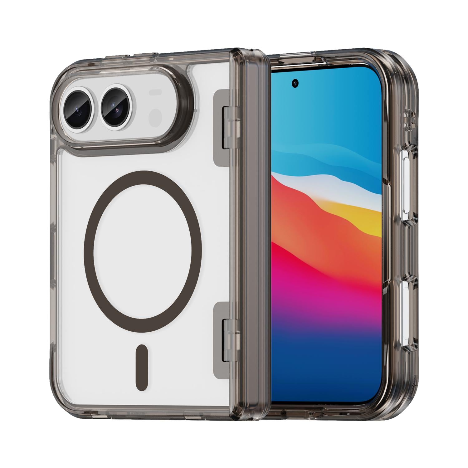 Compatible with iPhone Duo PC Hybrid TPU Airbag Folding Center Axis Magnetic Phone Case - Transparent Black