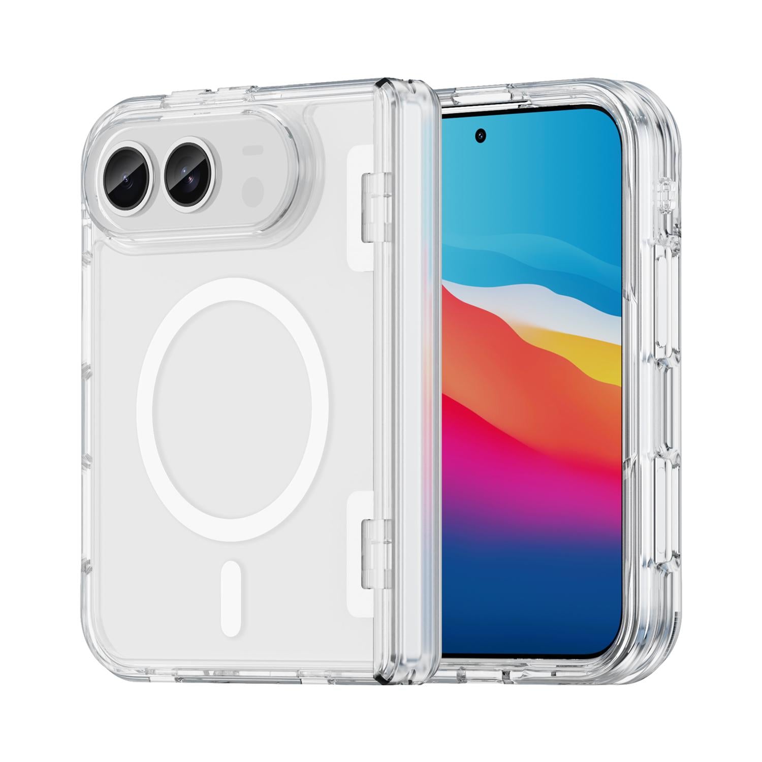 Compatible with iPhone Duo PC Hybrid TPU Airbag Folding Center Axis Magnetic Phone Case - Transparent