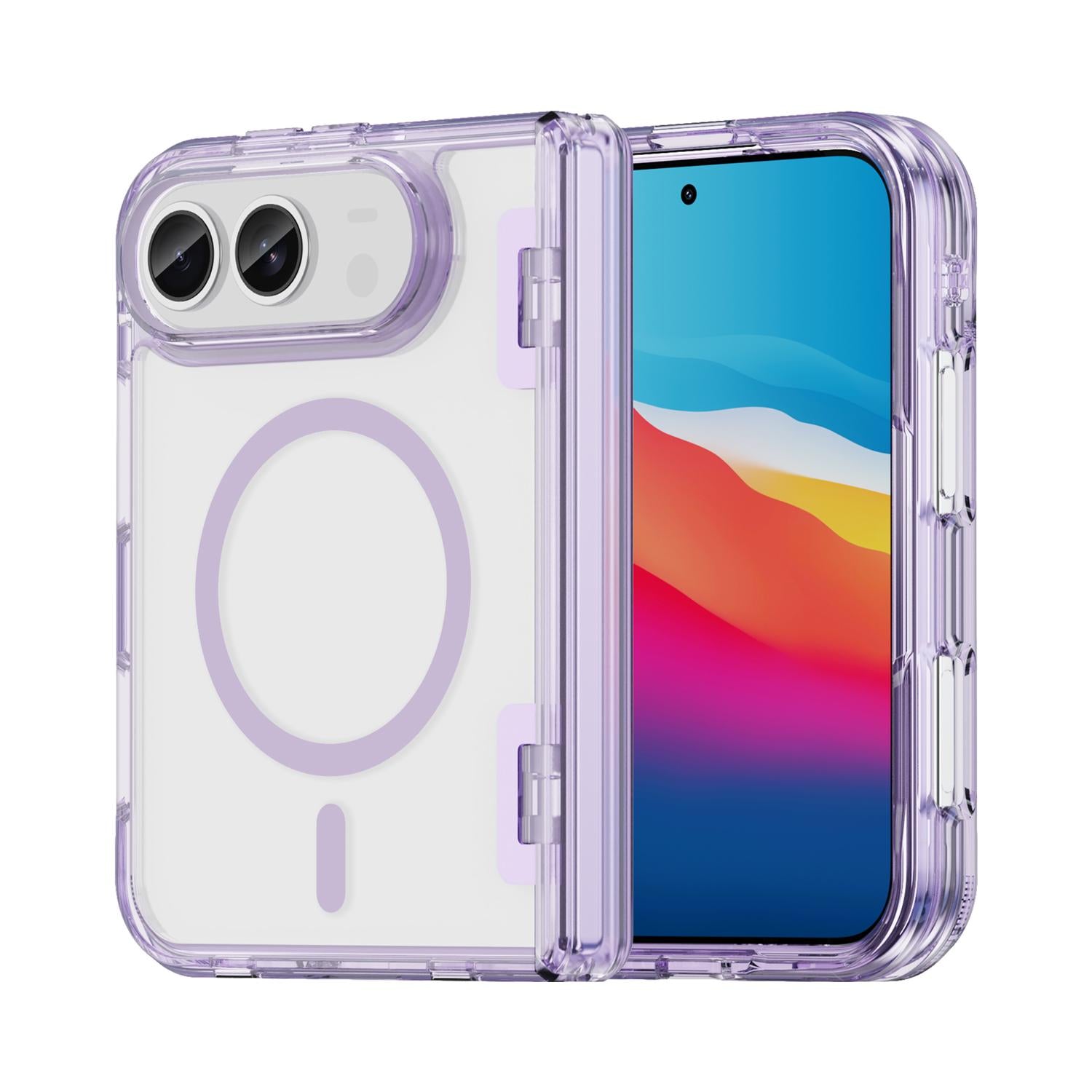 Compatible with iPhone Duo PC Hybrid TPU Airbag Folding Center Axis Magnetic Phone Case - Transparent Purple