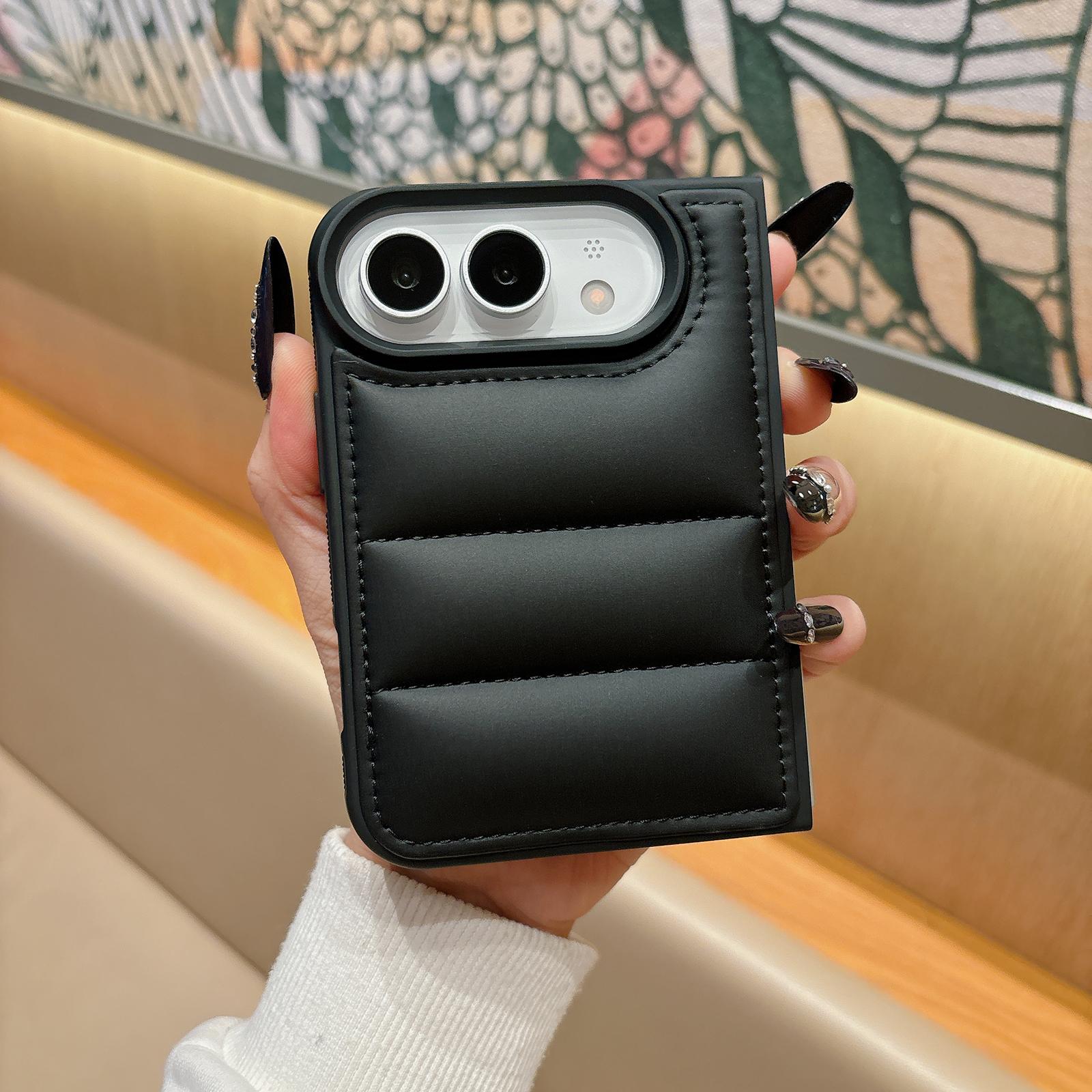 Compatible with iPhone Duo Cotton Filling Down Jacket Folding Phone Case - Black