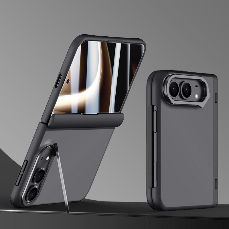 Compatible with iPhone Duo Shield Armor Series Integrated HD Film Matte Frosted Full Coverage Phone Case with Lens Holder - Black