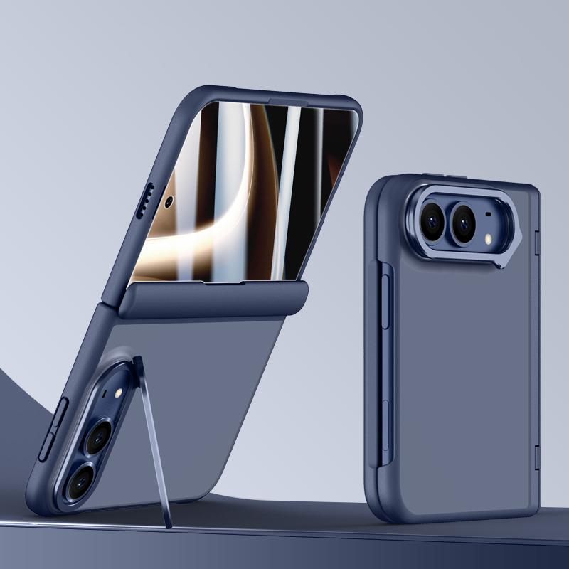 Compatible with iPhone Duo Shield Armor Series Integrated HD Film Matte Frosted Full Coverage Phone Case with Lens Holder - Navy Blue