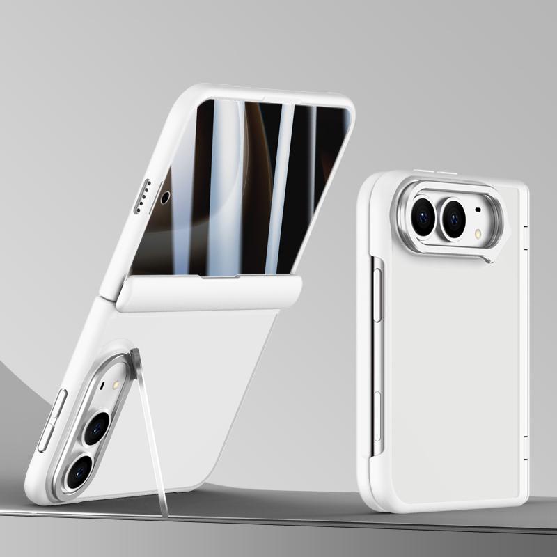 Compatible with iPhone Duo Shield Armor Series Integrated Privacy Film Matte Frosted Full Coverage Phone Case with Lens Holder - White