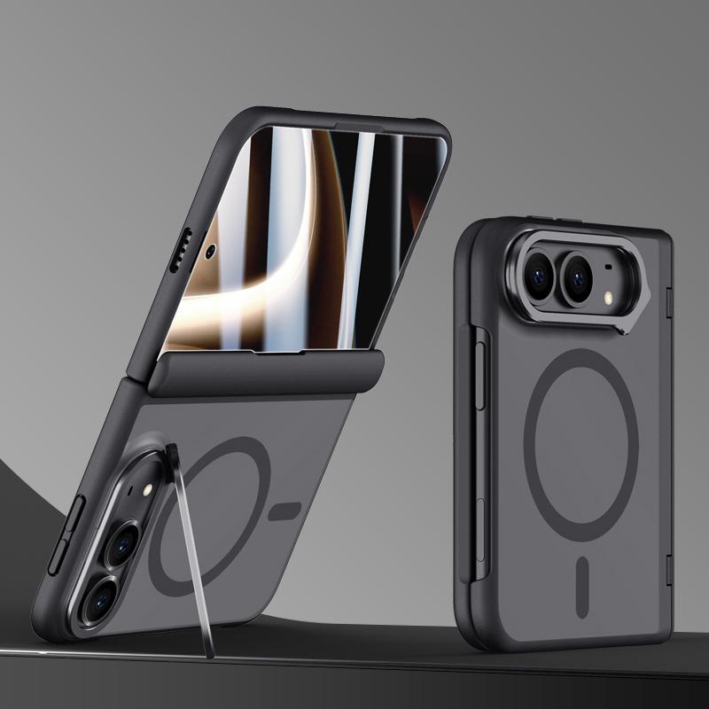 Compatible with iPhone Duo Shield Armor Series Integrated HD Film Matte Frosted Full Coverage Magnetic Phone Case with Lens Holder - Black