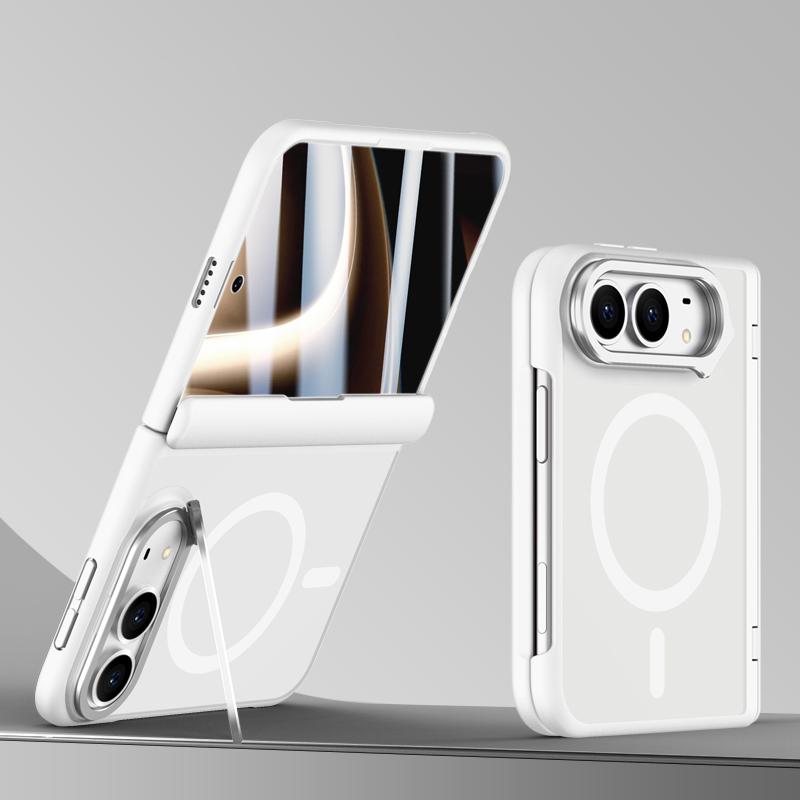 Compatible with iPhone Duo Shield Armor Series Integrated HD Film Matte Frosted Full Coverage Magnetic Phone Case with Lens Holder - White