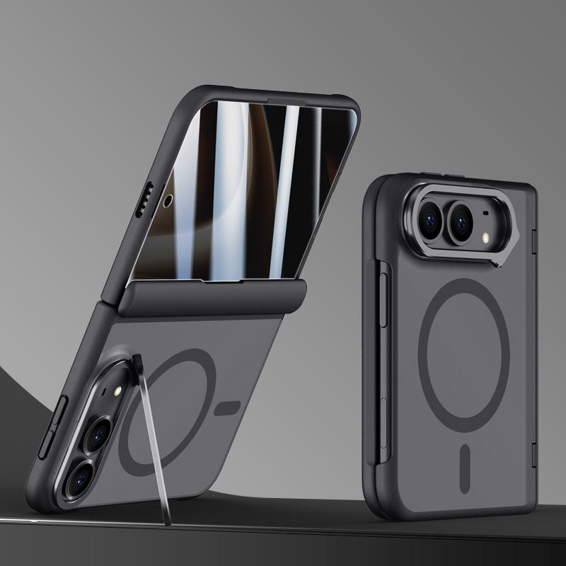 Compatible with iPhone Duo Shield Armor Series Integrated Privacy Film Matte Frosted Full Coverage Magnetic Phone Case with Lens Holder - Black
