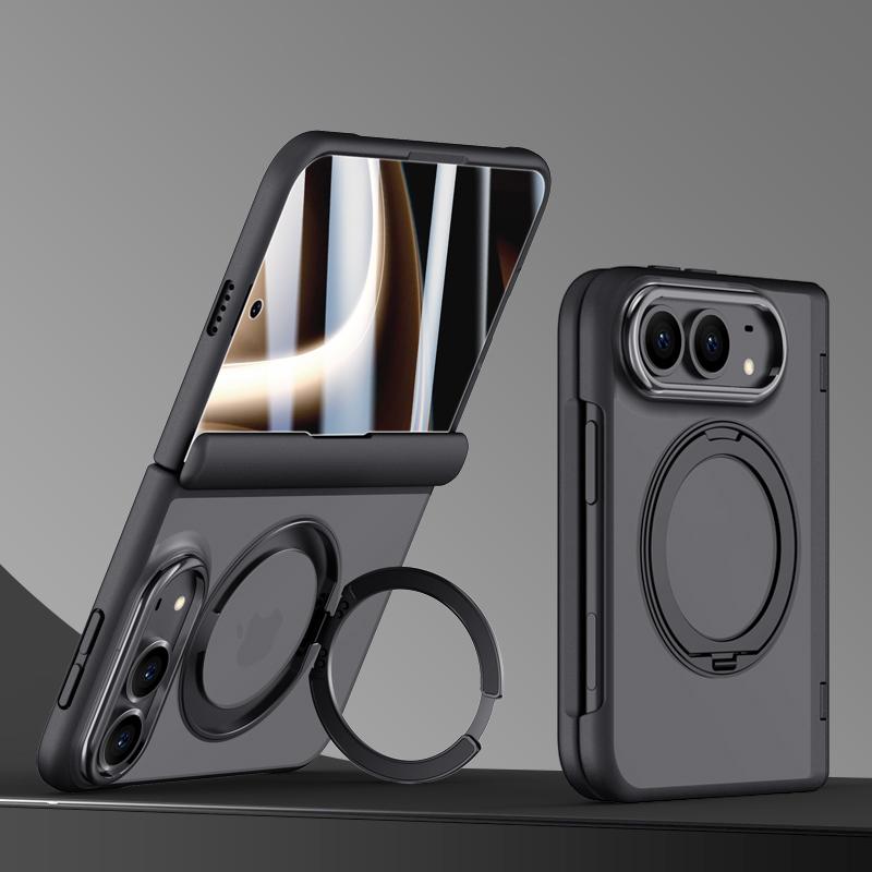 Compatible with iPhone Duo Shield Series Integrated HD Film Matte Frosted Magnetic Phone Case with 360-Degree Rotating Stand - Black