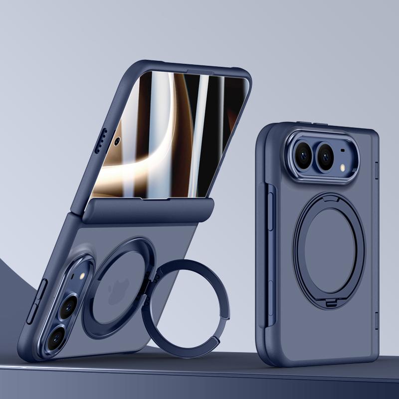 Compatible with iPhone Duo Shield Series Integrated HD Film Matte Frosted Magnetic Phone Case with 360-Degree Rotating Stand - Navy Blue